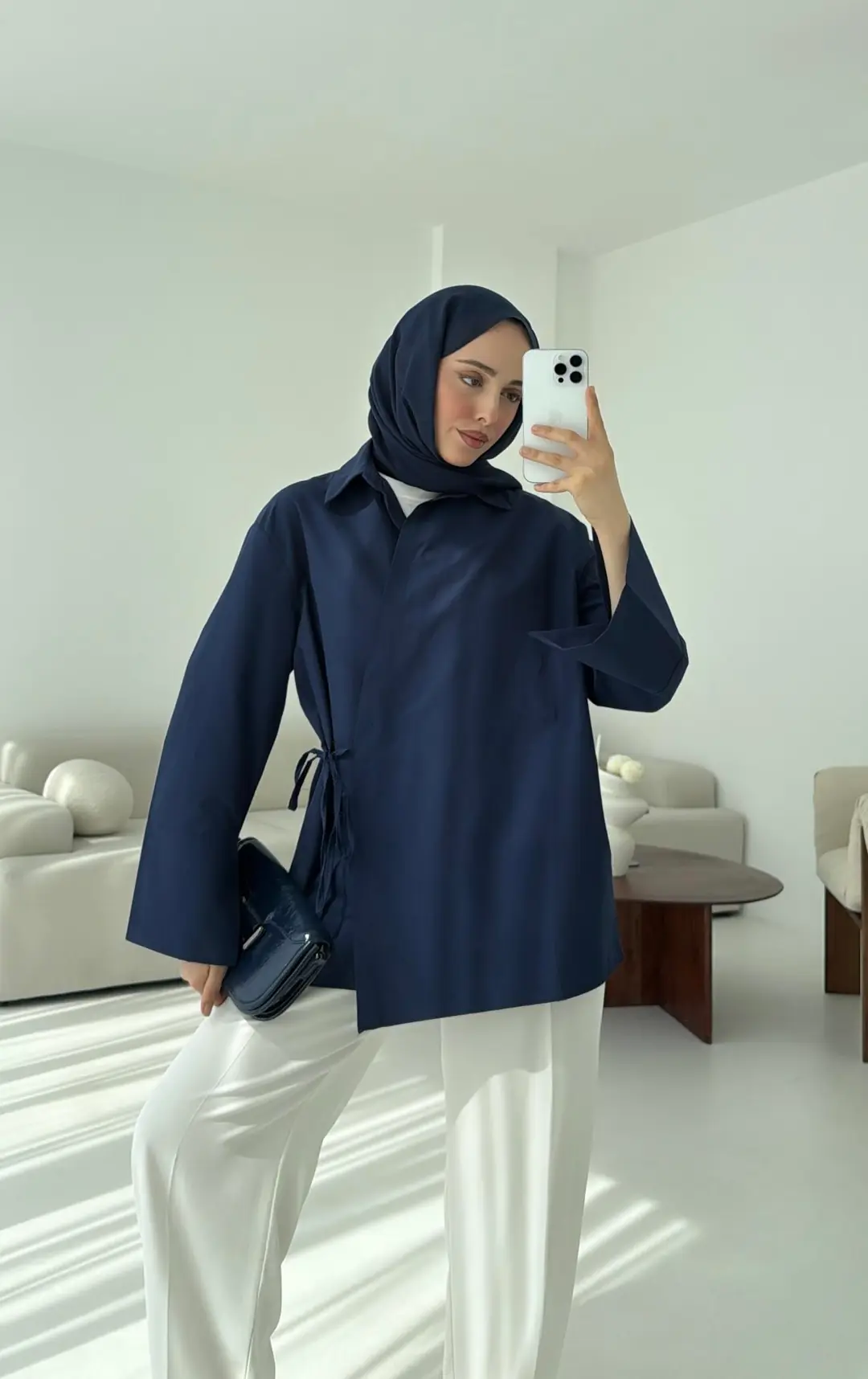 Çapraz Bağlamalı Kol Detay Gömlek Lacivert - Görsel 2