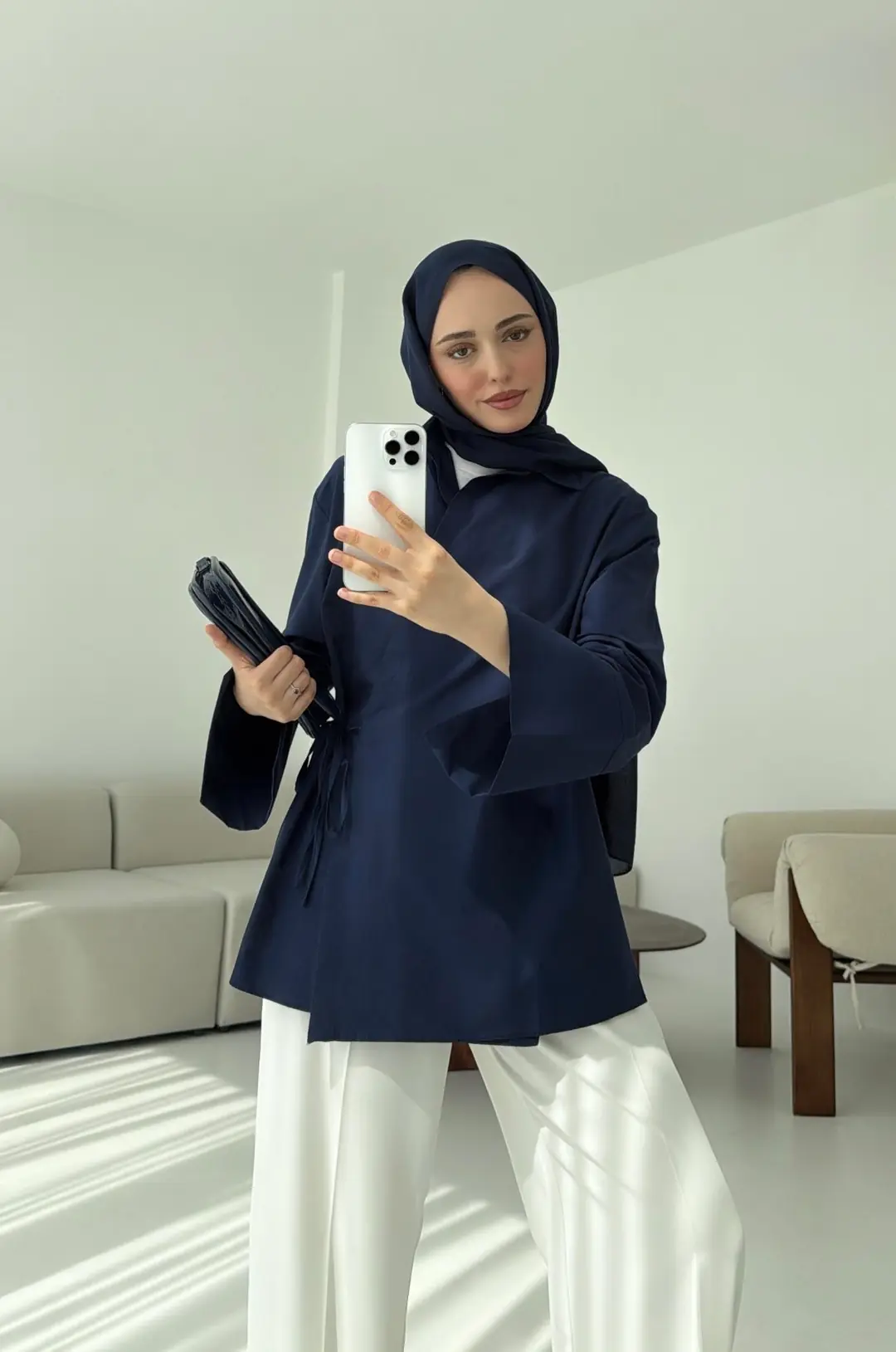 Çapraz Bağlamalı Kol Detay Gömlek Lacivert - Görsel 3