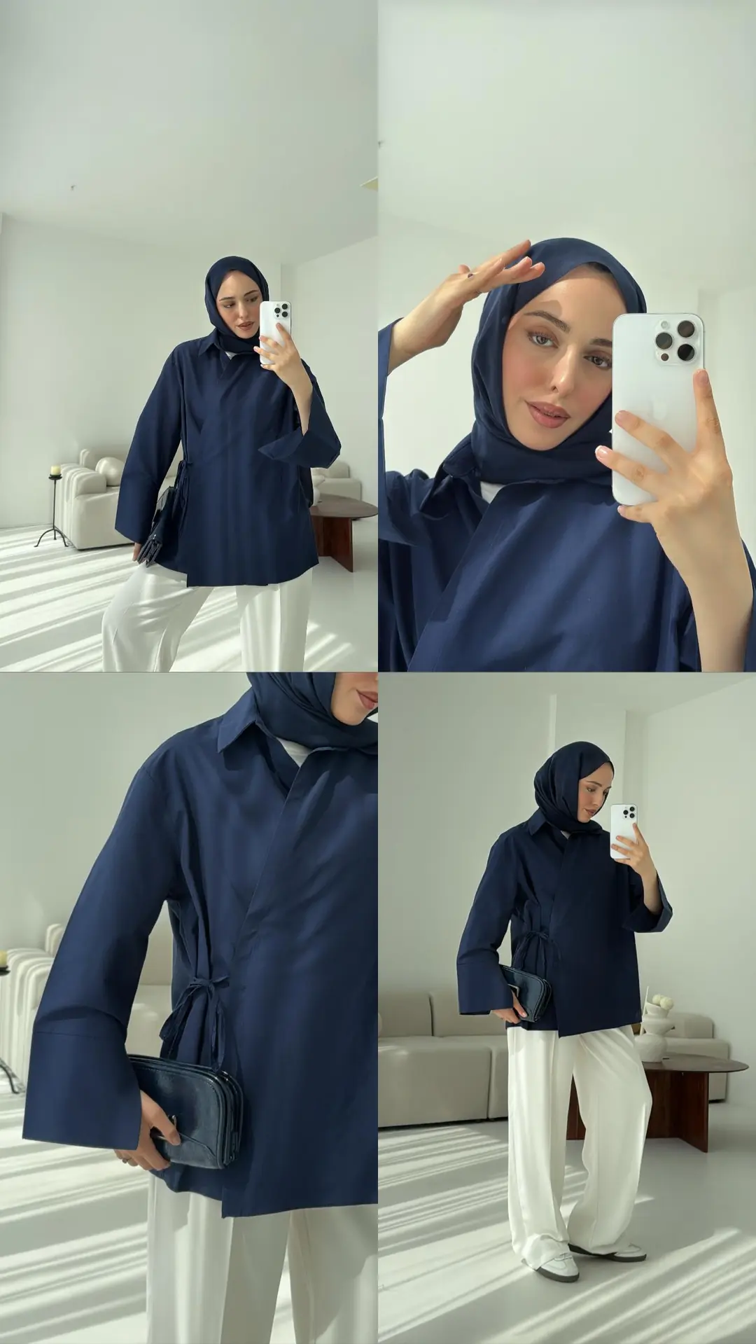 Çapraz Bağlamalı Kol Detay Gömlek Lacivert - Görsel 6