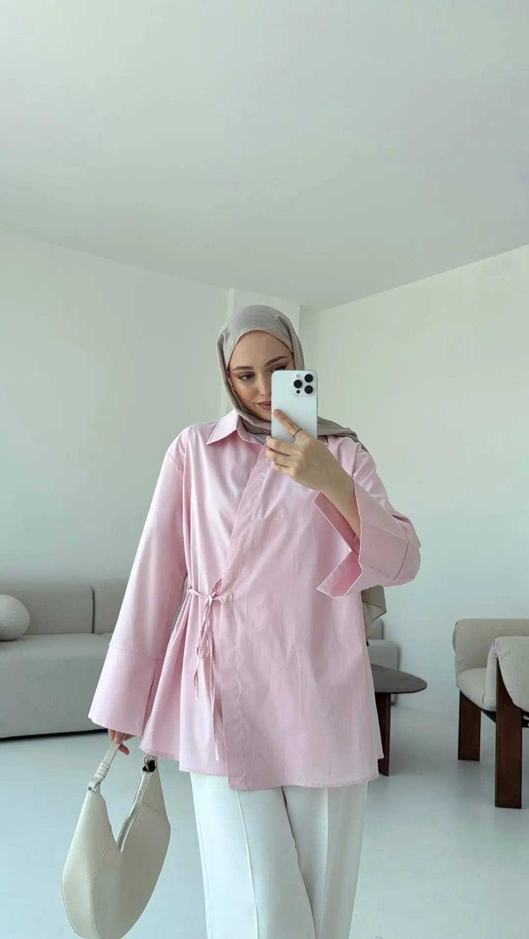 Çapraz Bağlamalı Kol Detay Gömlek Pembe - Görsel 3