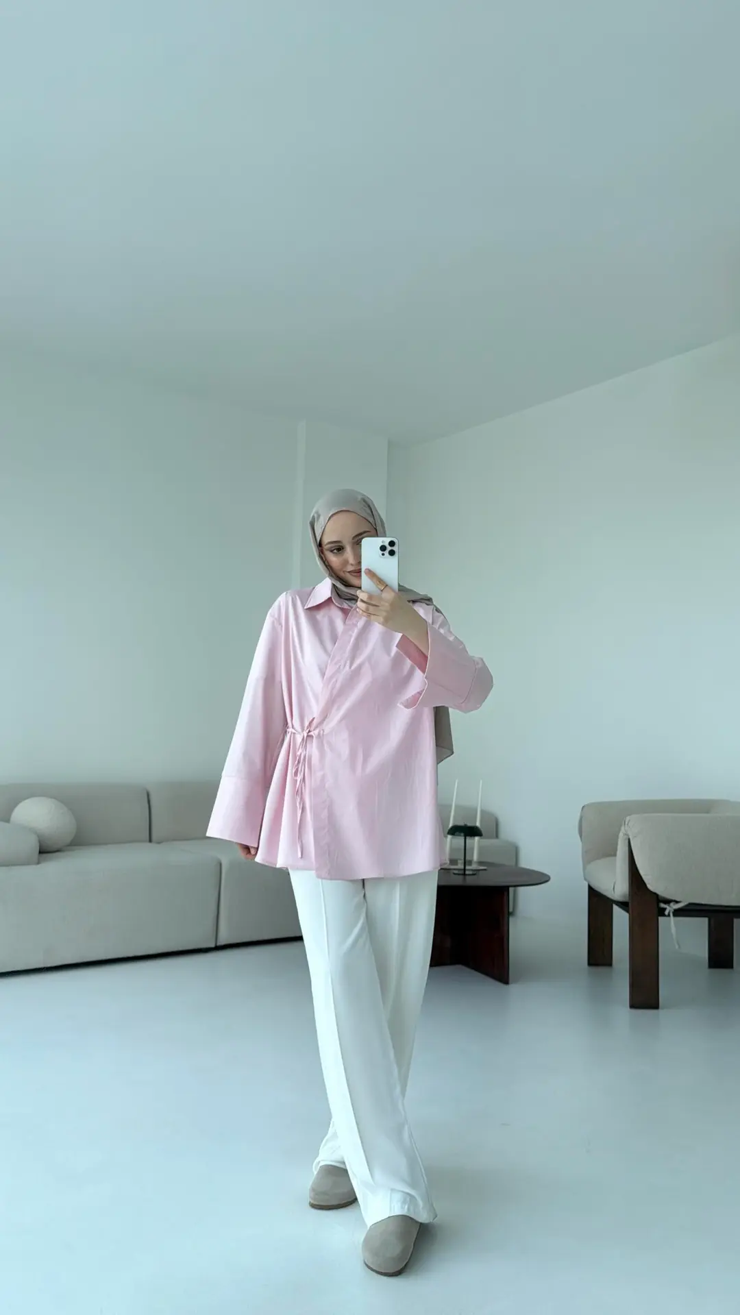 Çapraz Bağlamalı Kol Detay Gömlek Pembe - Görsel 4