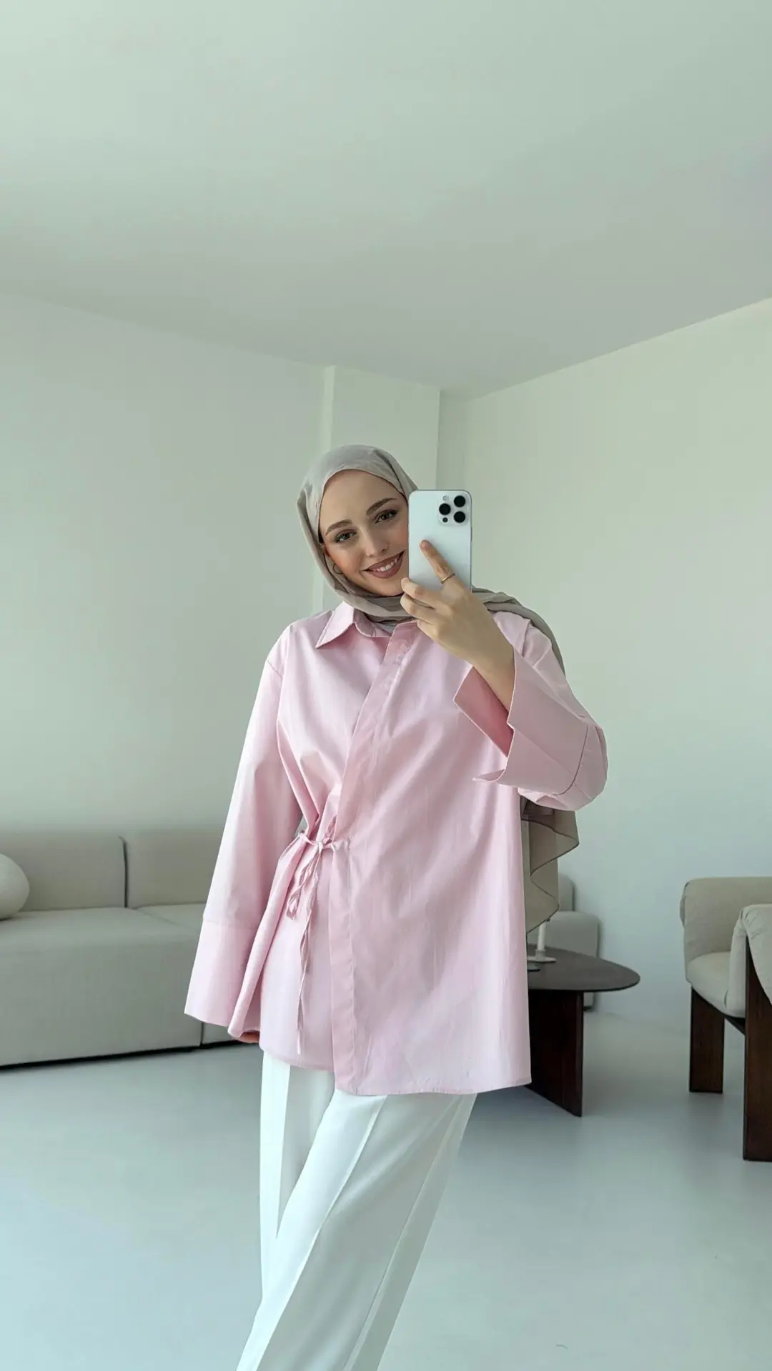 Çapraz Bağlamalı Kol Detay Gömlek Pembe - Görsel 7