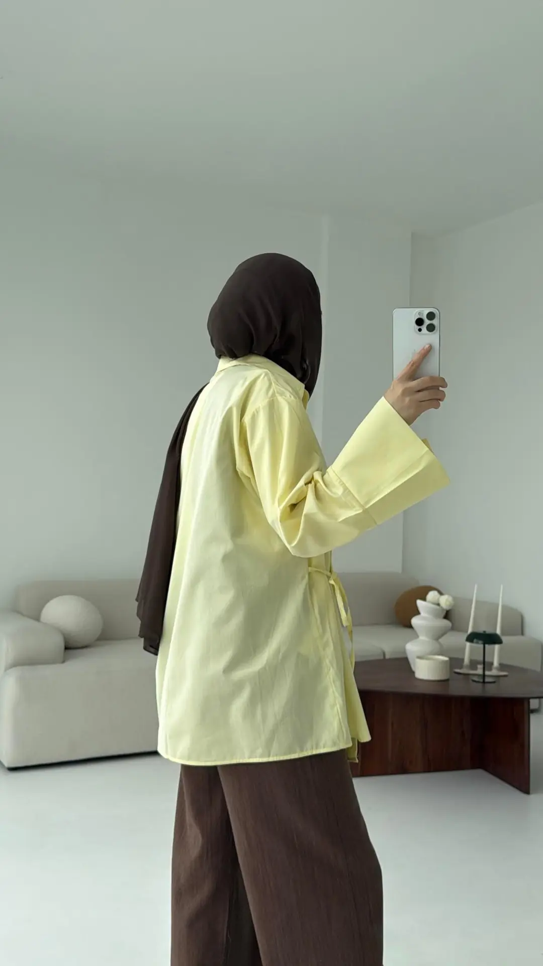 Çapraz Bağlamalı Kol Detay Gömlek Sarı - Görsel 4