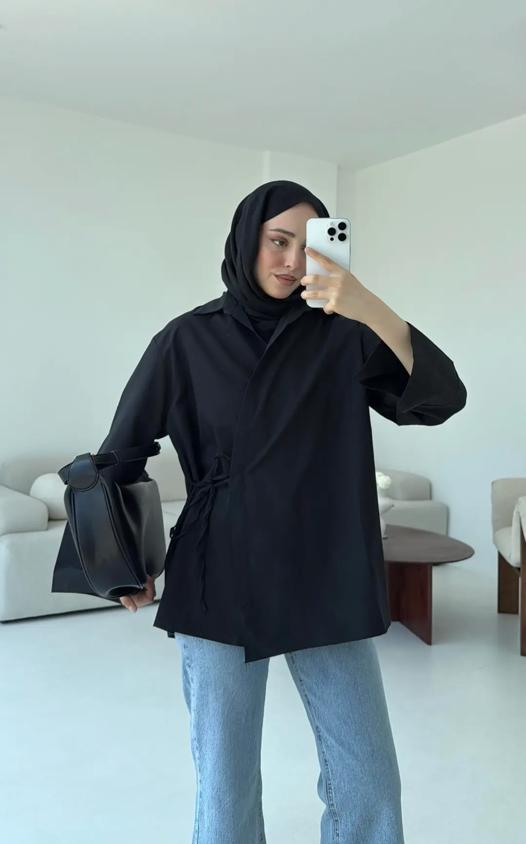 Çapraz Bağlamalı Kol Detay Gömlek Siyah - Görsel 2