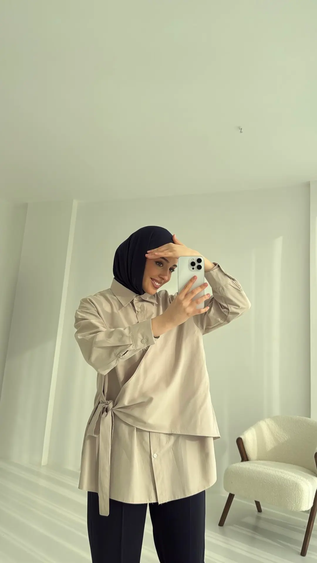 Çapraz Kuşak Gömlek Bej - Görsel 2