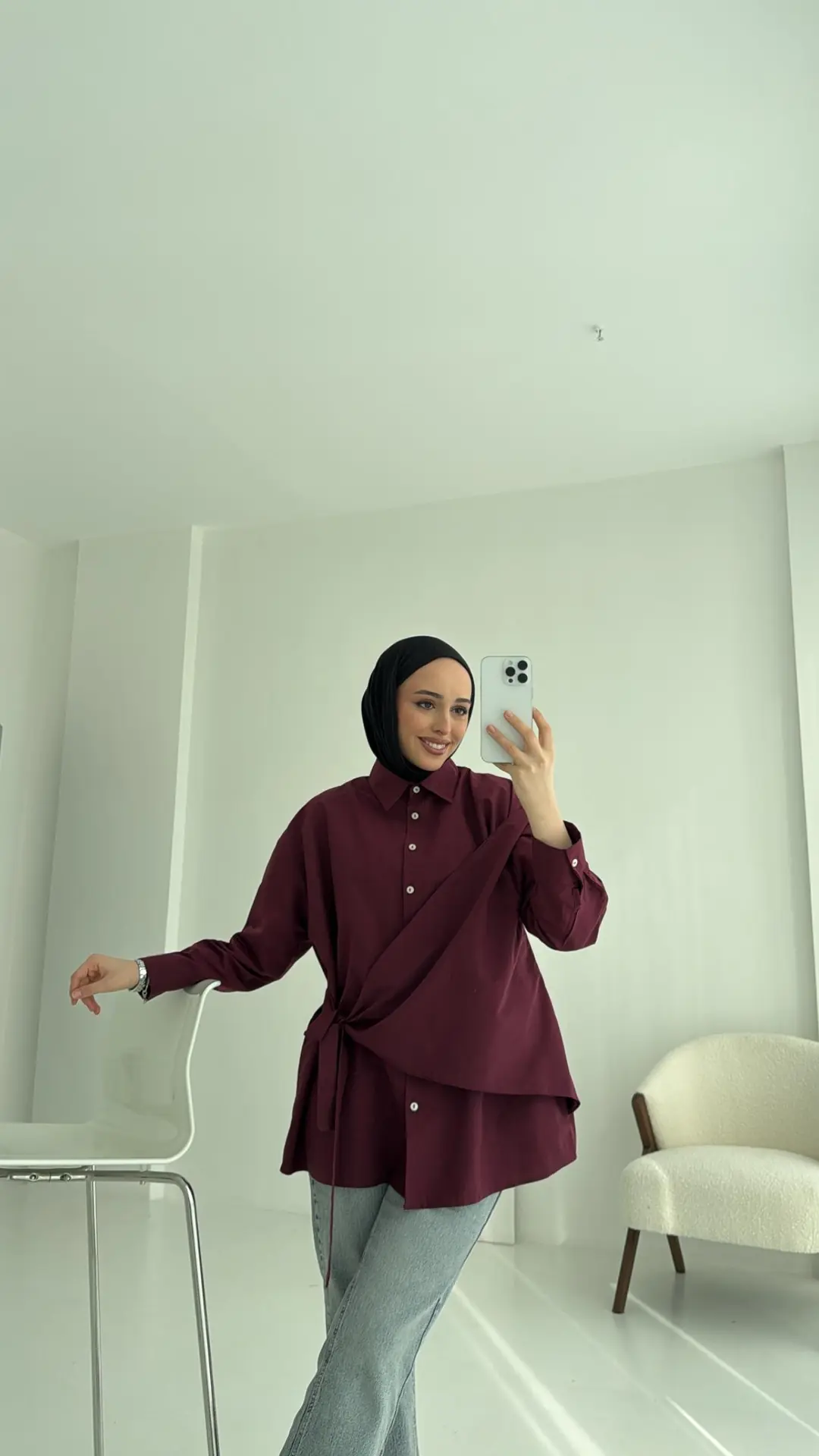 Çapraz Kuşak Gömlek Bordo - Görsel 2