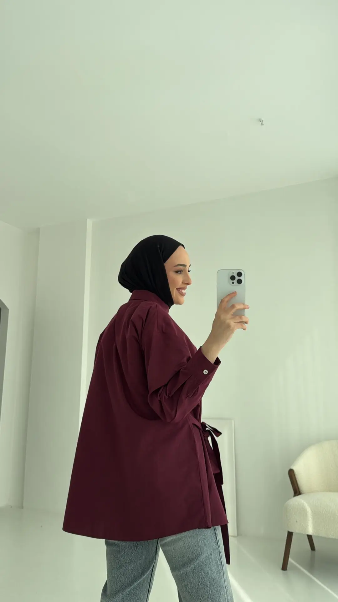 Çapraz Kuşak Gömlek Bordo - Görsel 3