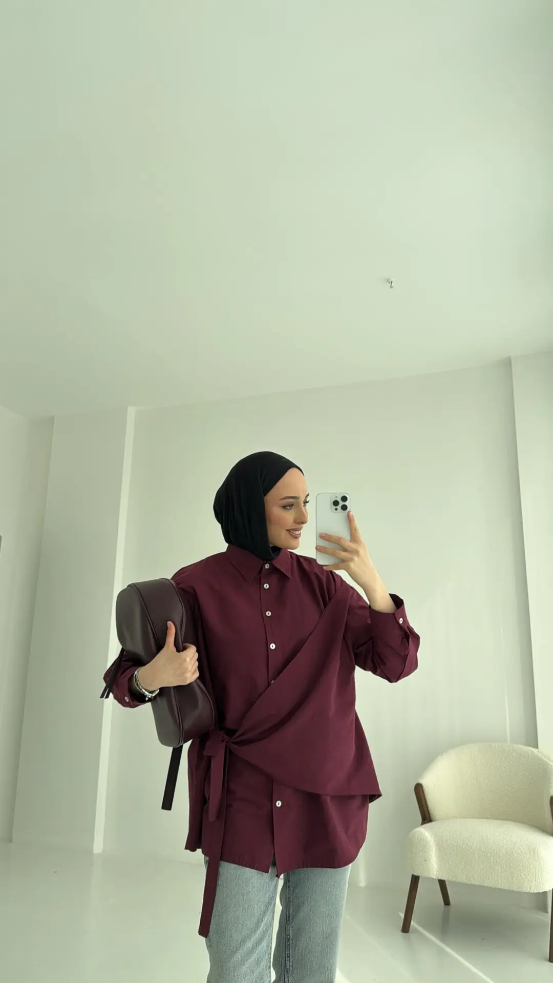 Çapraz Kuşak Gömlek Bordo - Görsel 5