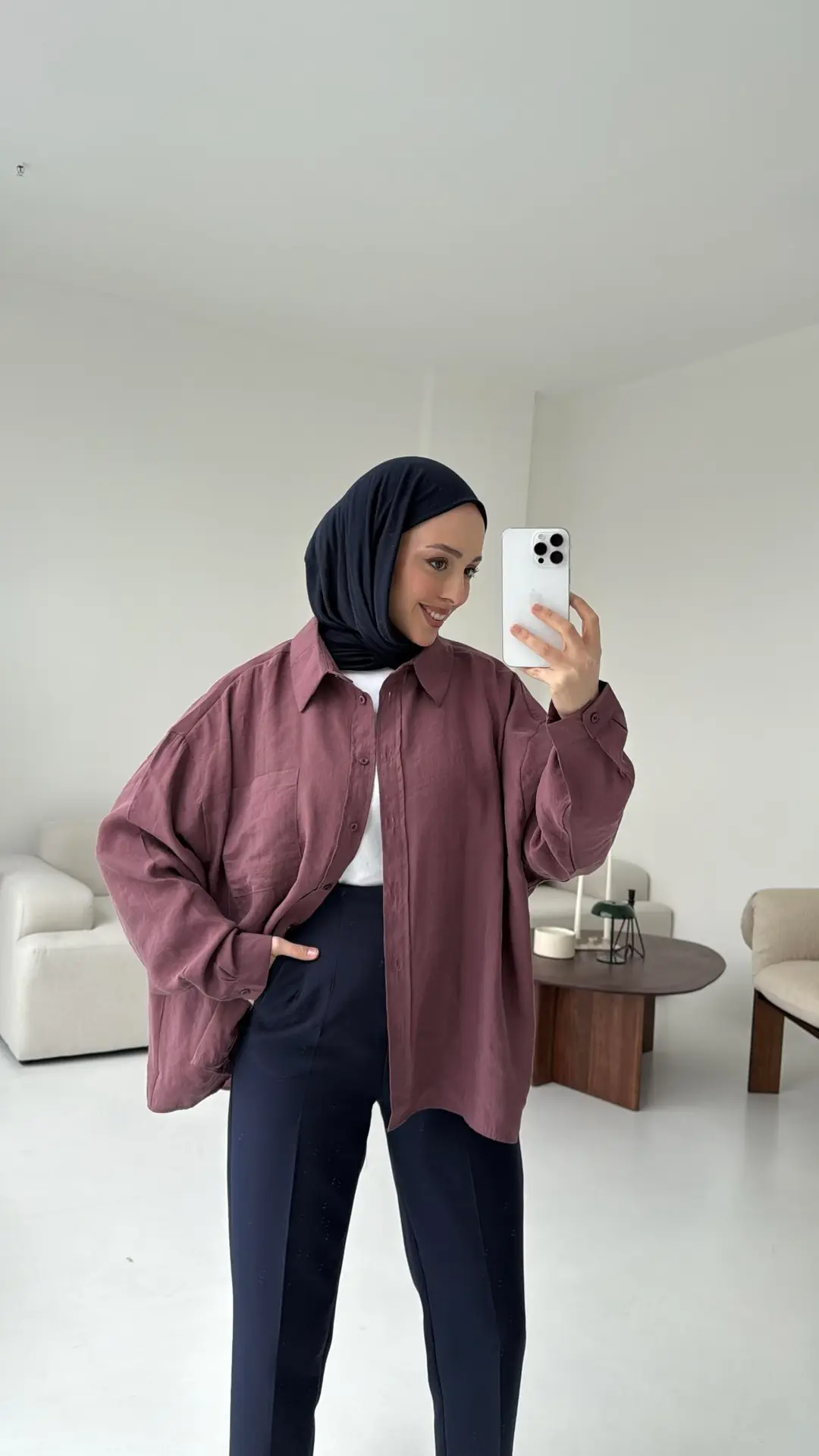 Cepli Oversize Gömlek Gül Kurusu - Görsel 5