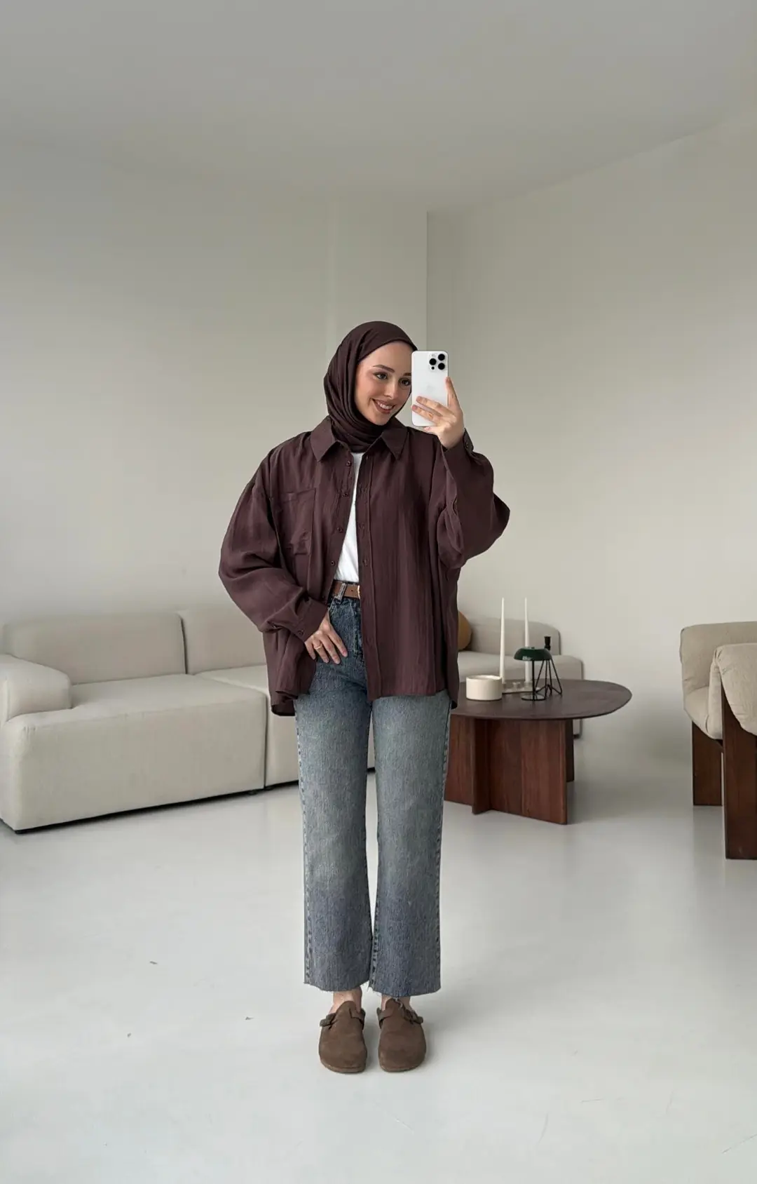 Cepli Oversize Gömlek Kahve - Görsel 3