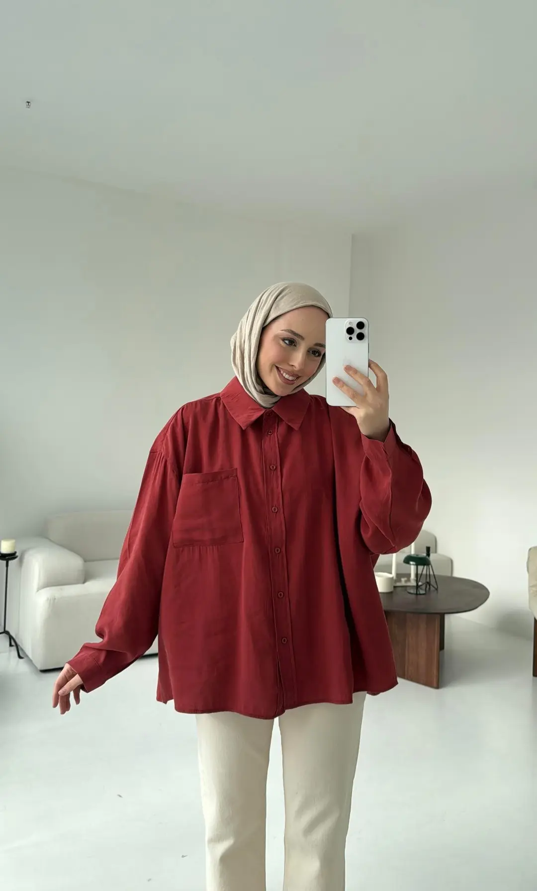 Cepli Oversize Gömlek Kiremit - Görsel 2