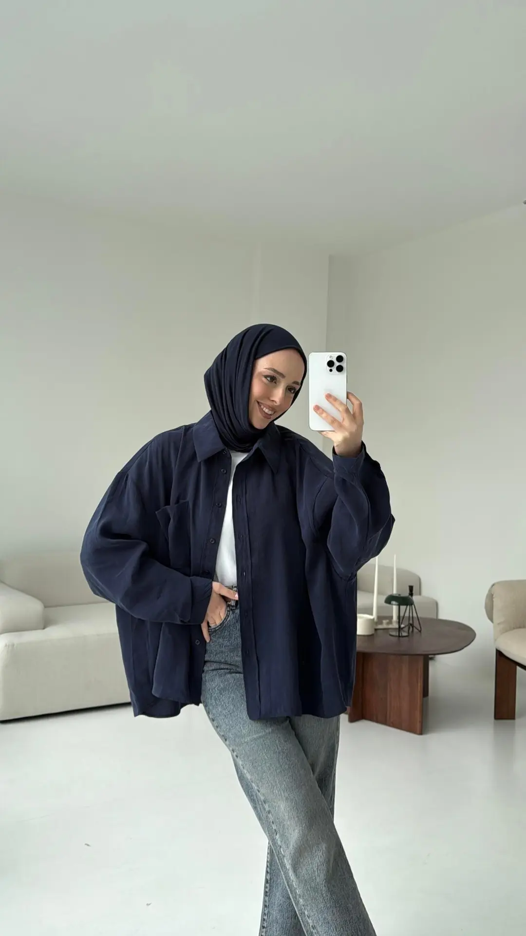 Cepli Oversize Gömlek Lacivert