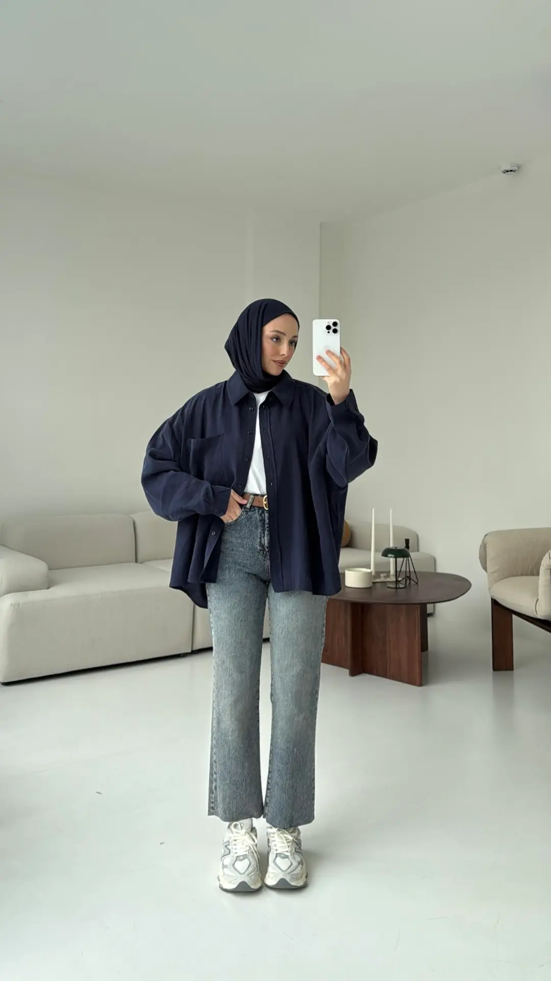 Cepli Oversize Gömlek Lacivert - Görsel 4