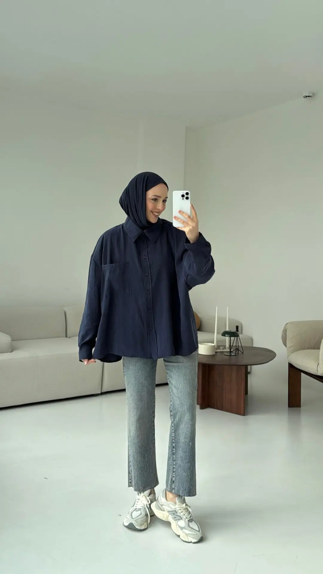 Cepli Oversize Gömlek Lacivert - Görsel 5