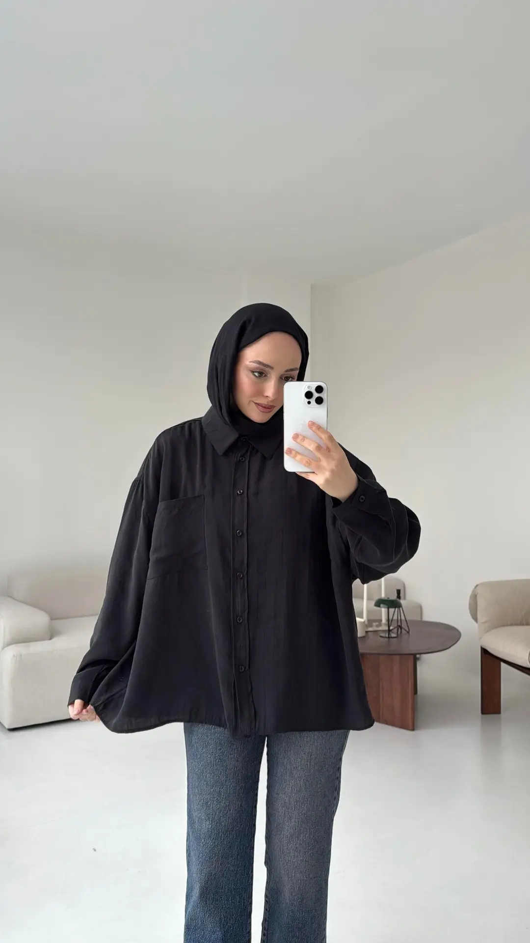 Cepli Oversize Gömlek  Siyah - Görsel 4