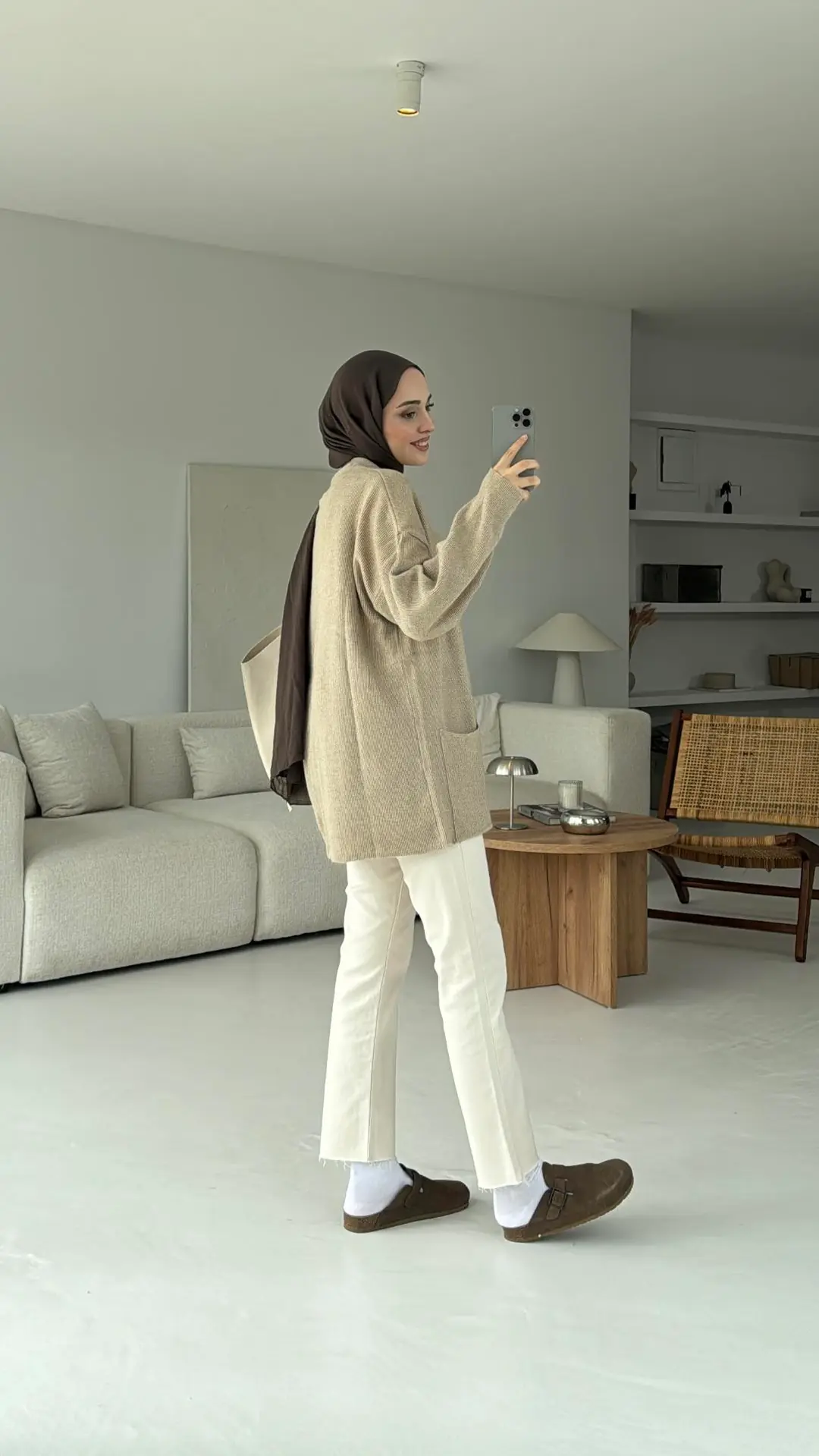 Düğmeli Cepli Triko Hırka Vizon - Görsel 5