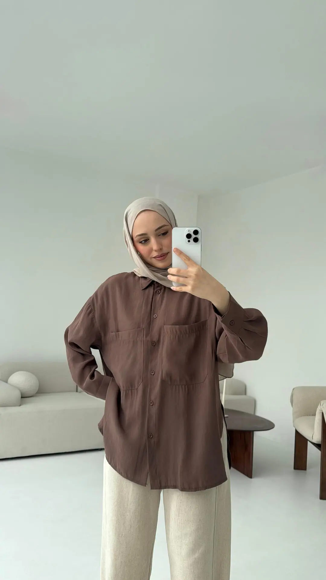 Çift Cep Gömlek Kahve - Görsel 6