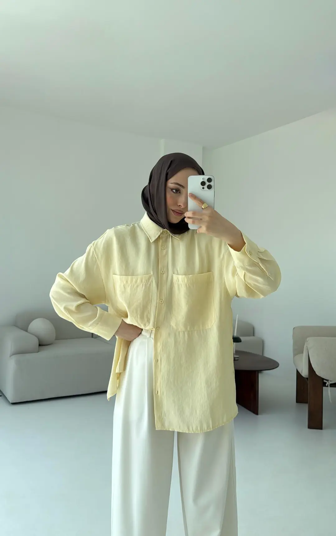 Çift Cep Gömlek Sarı - Görsel 6