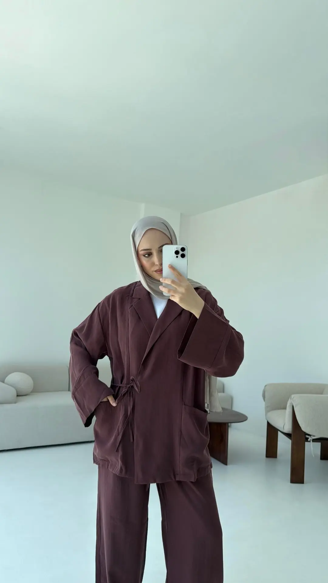 Çift Cepli Takım Açık Bordo - Görsel 7