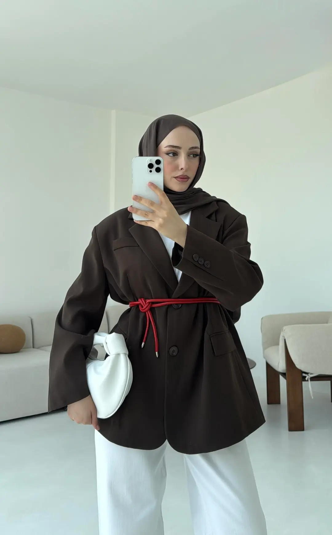 Çift Dügmeli Oversize Blazer Ceket Kahve - Görsel 3