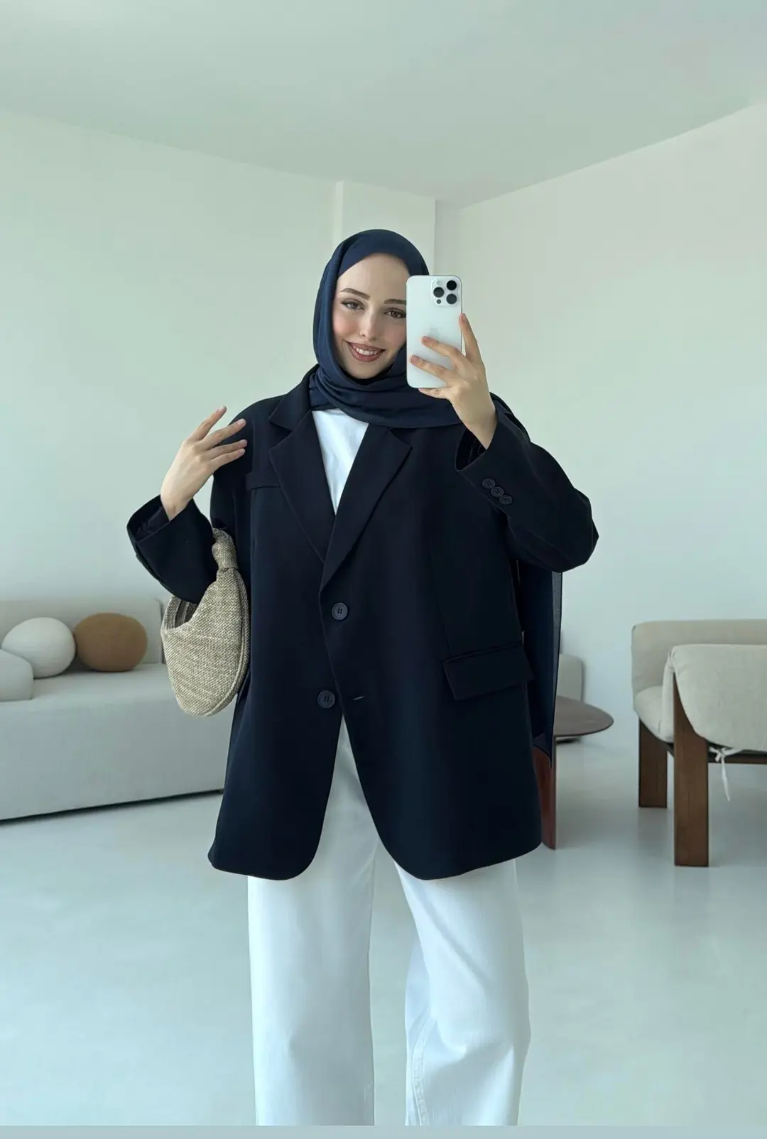 Çift Dügmeli Oversize Blazer Ceket Lacivert