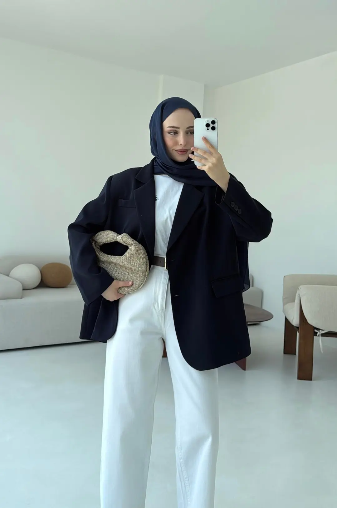 Çift Dügmeli Oversize Blazer Ceket Lacivert - Görsel 4