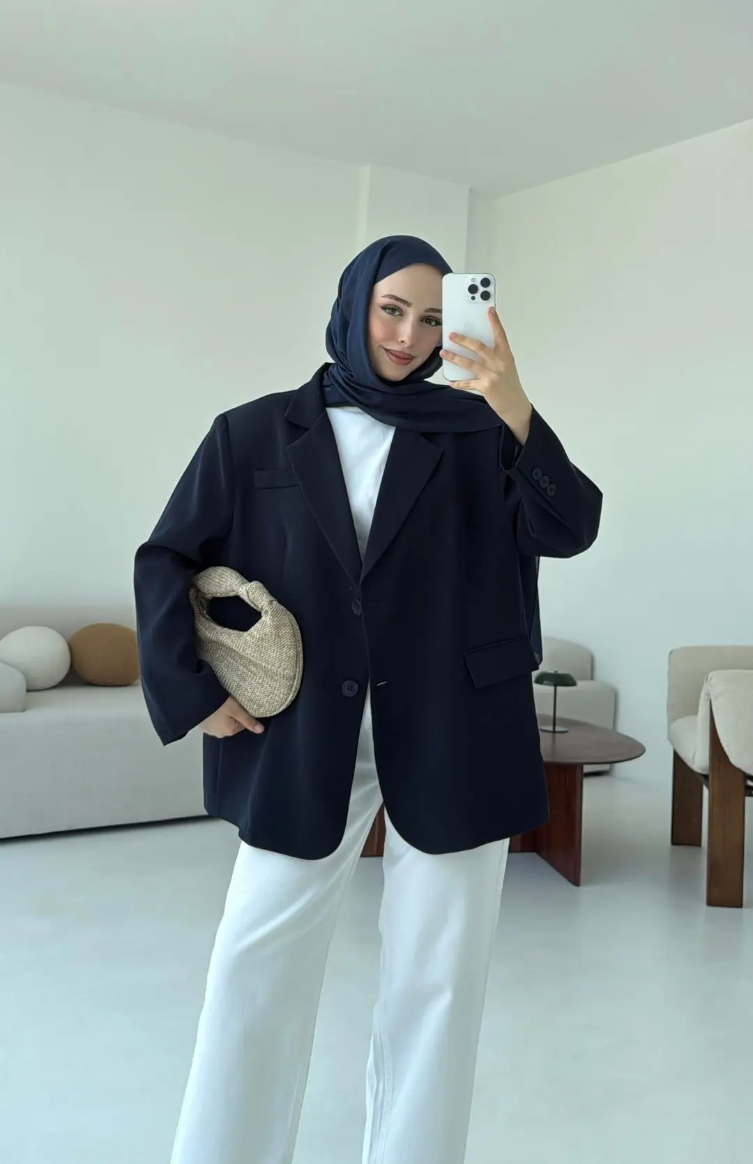 Çift Dügmeli Oversize Blazer Ceket Lacivert - Görsel 6