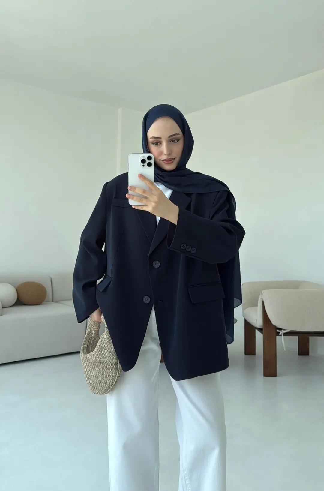 Çift Dügmeli Oversize Blazer Ceket Lacivert - Görsel 9