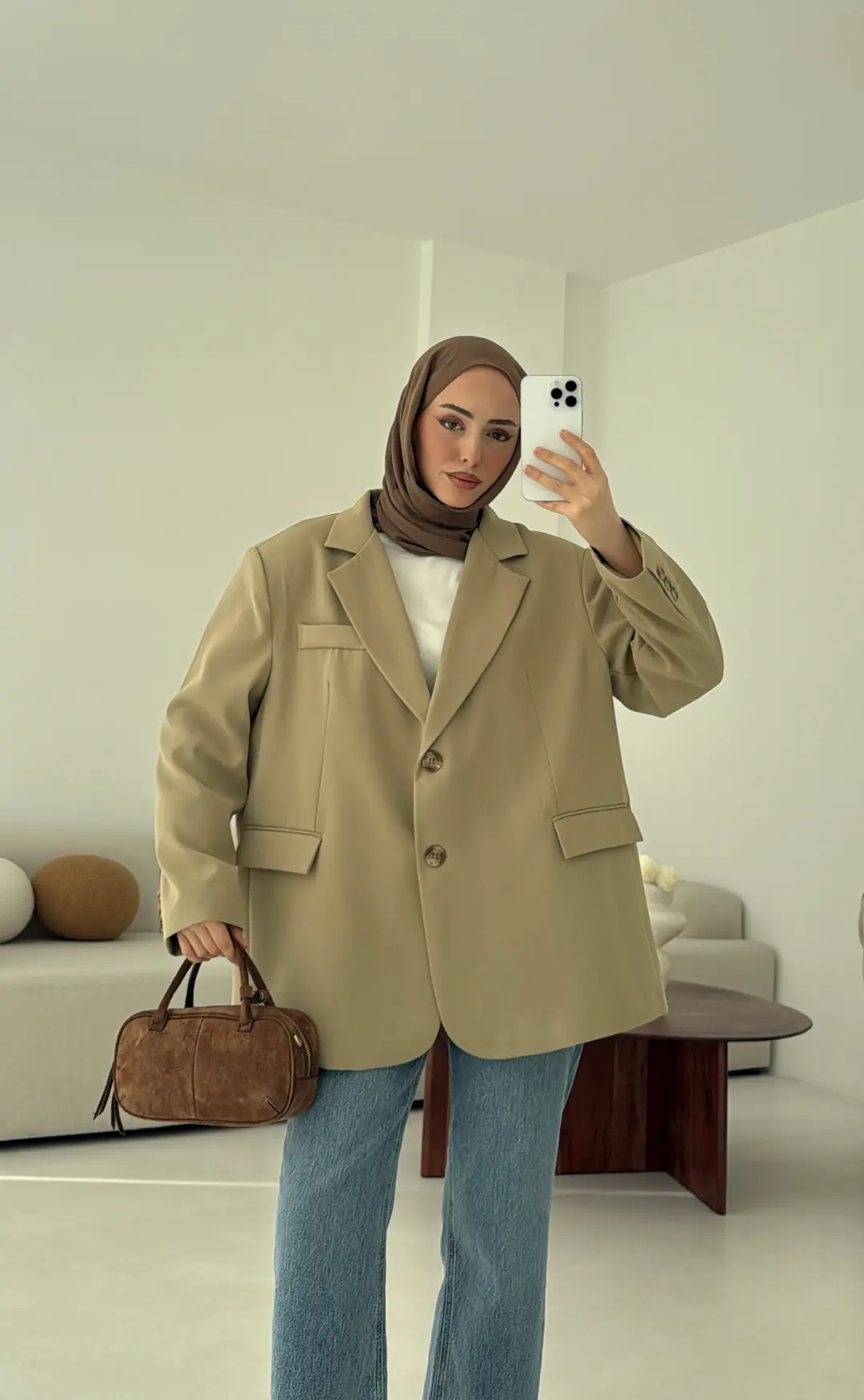 Çift Dügmeli Oversize Blazer Ceket Olive - Görsel 2
