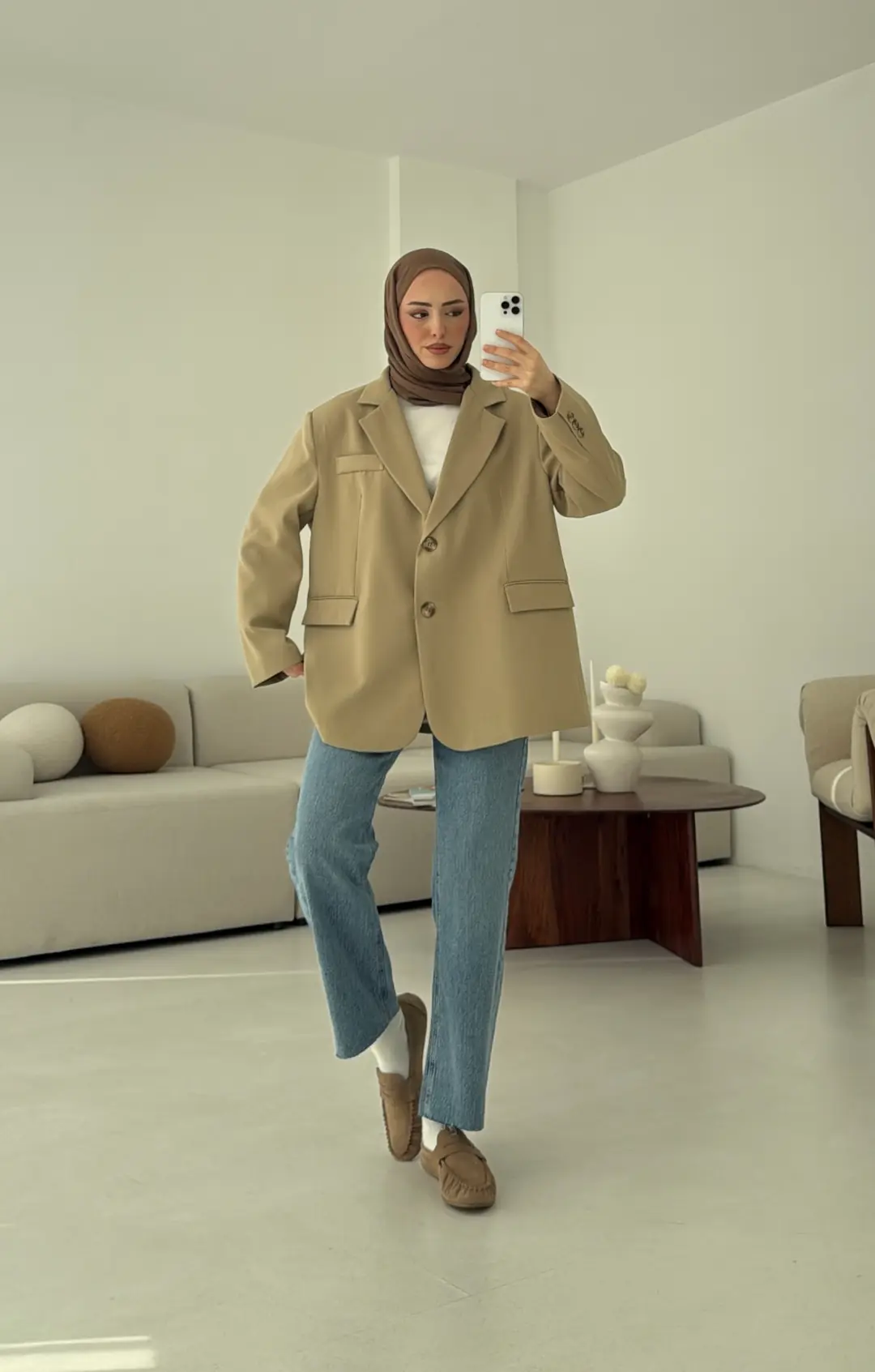 Çift Dügmeli Oversize Blazer Ceket Olive - Görsel 5