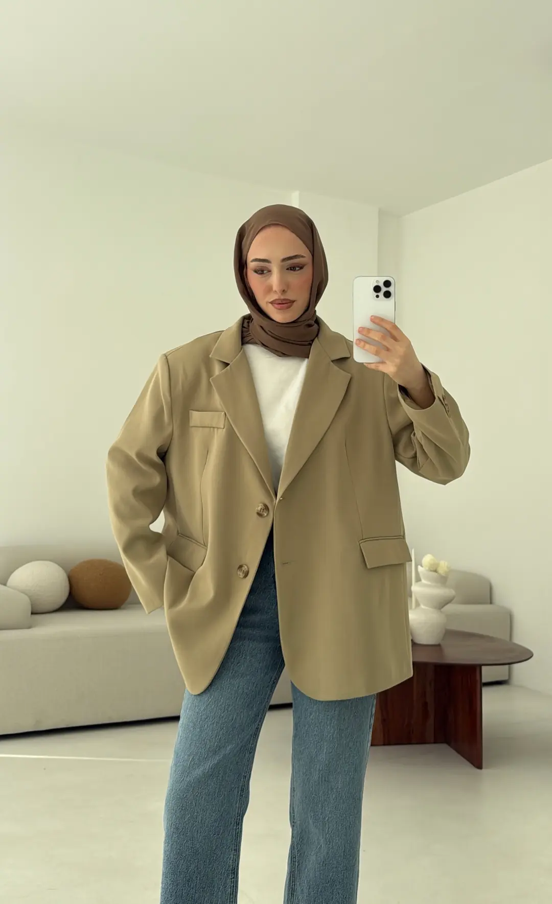 Çift Dügmeli Oversize Blazer Ceket Olive - Görsel 7