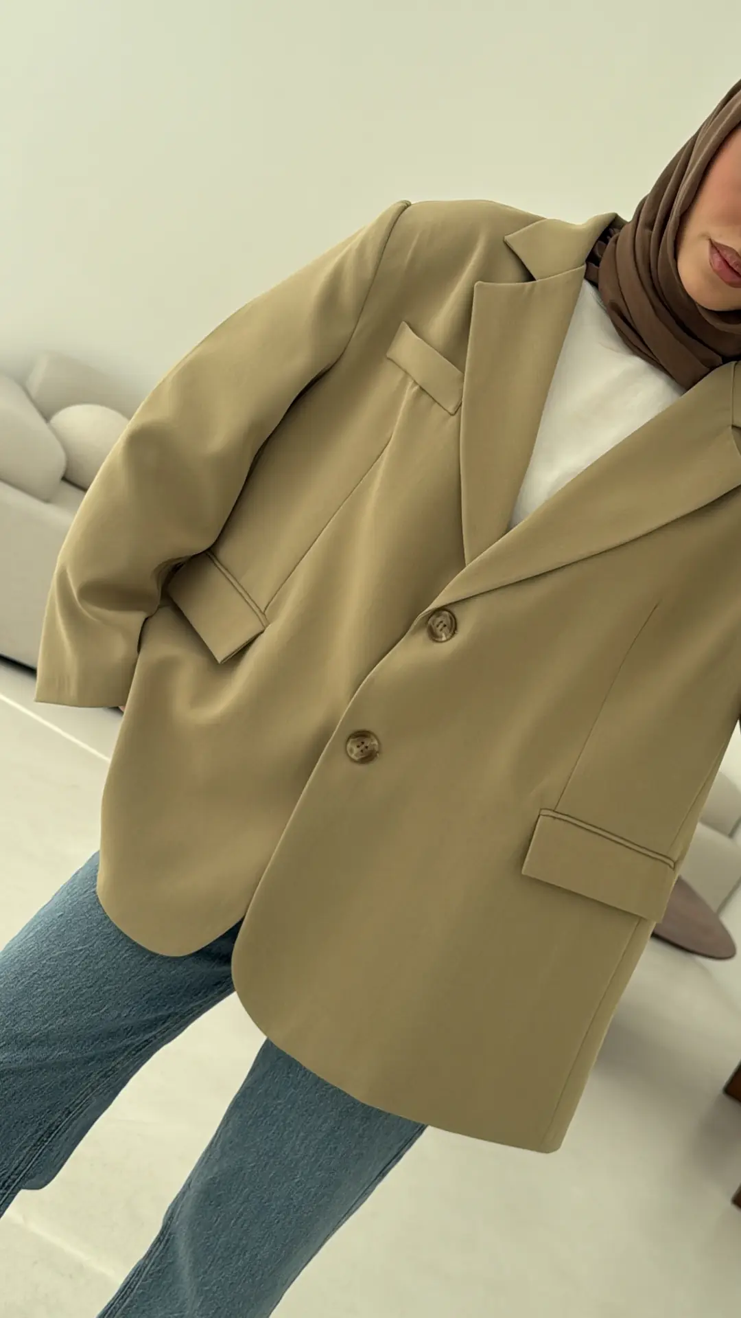 Çift Dügmeli Oversize Blazer Ceket Olive - Görsel 8