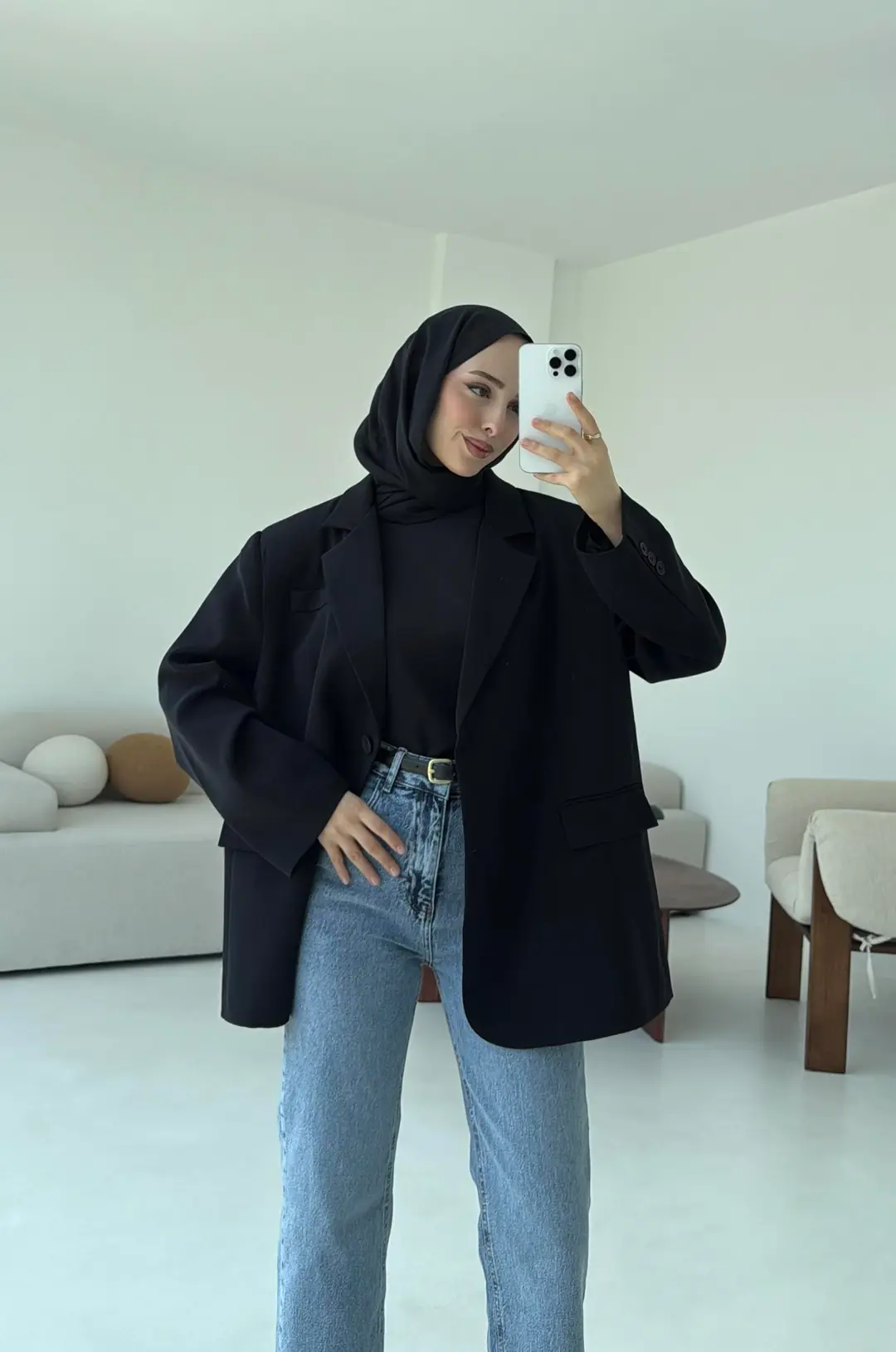 Çift Dügmeli Oversize Blazer Ceket Siyah - Görsel 2