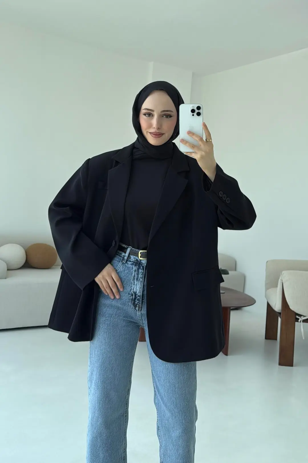 Çift Dügmeli Oversize Blazer Ceket Siyah - Görsel 3