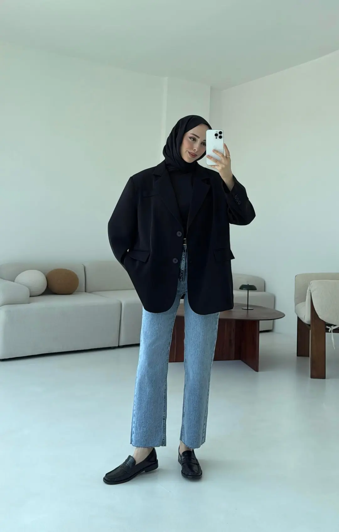 Çift Dügmeli Oversize Blazer Ceket Siyah - Görsel 5