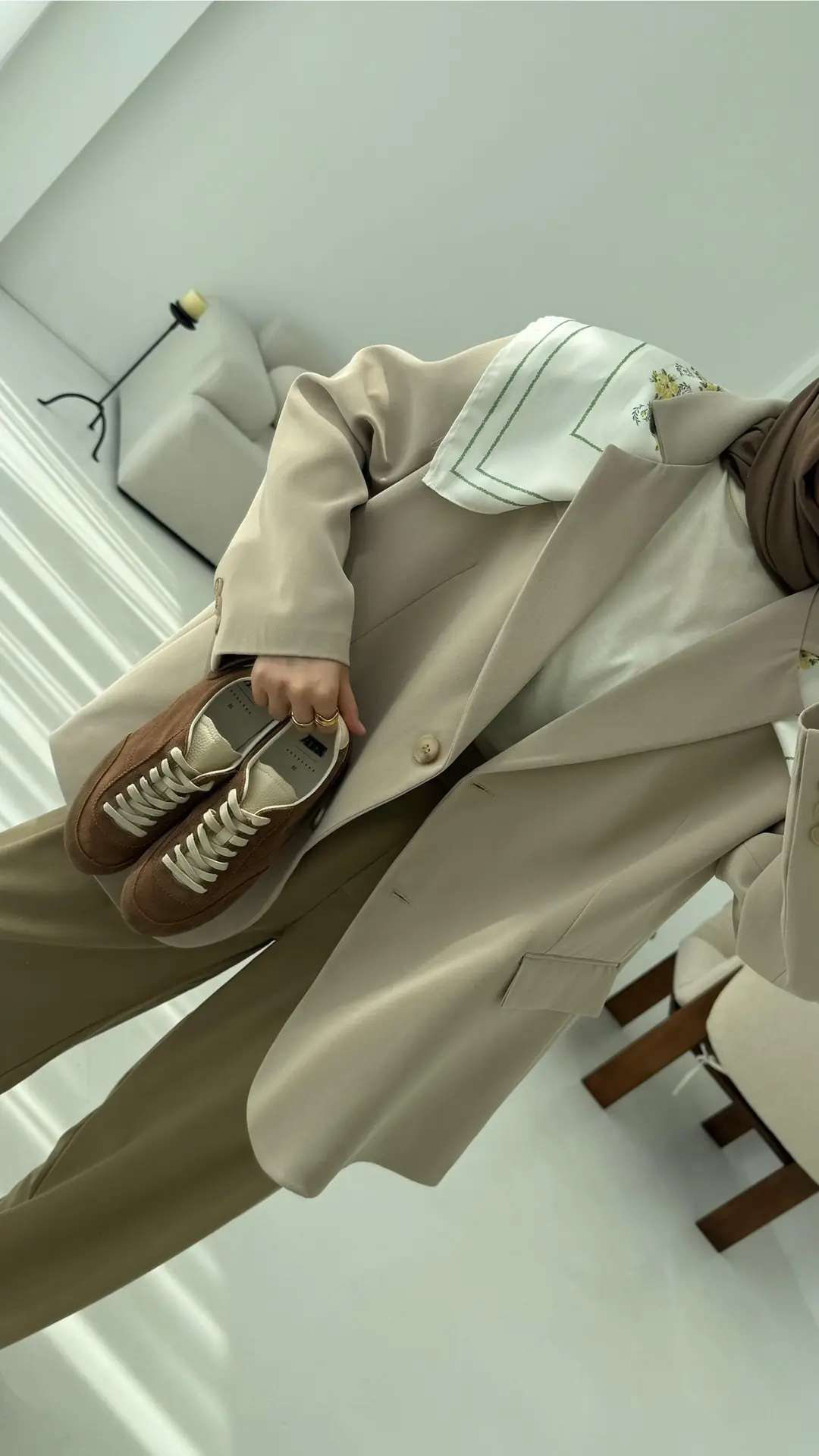 Çift Dügmeli Oversize Blazer Ceket Taş - Görsel 10