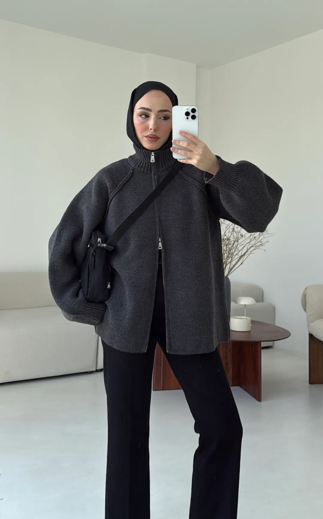 Çift Fermuarlı Hırka Antrasit - Görsel 3