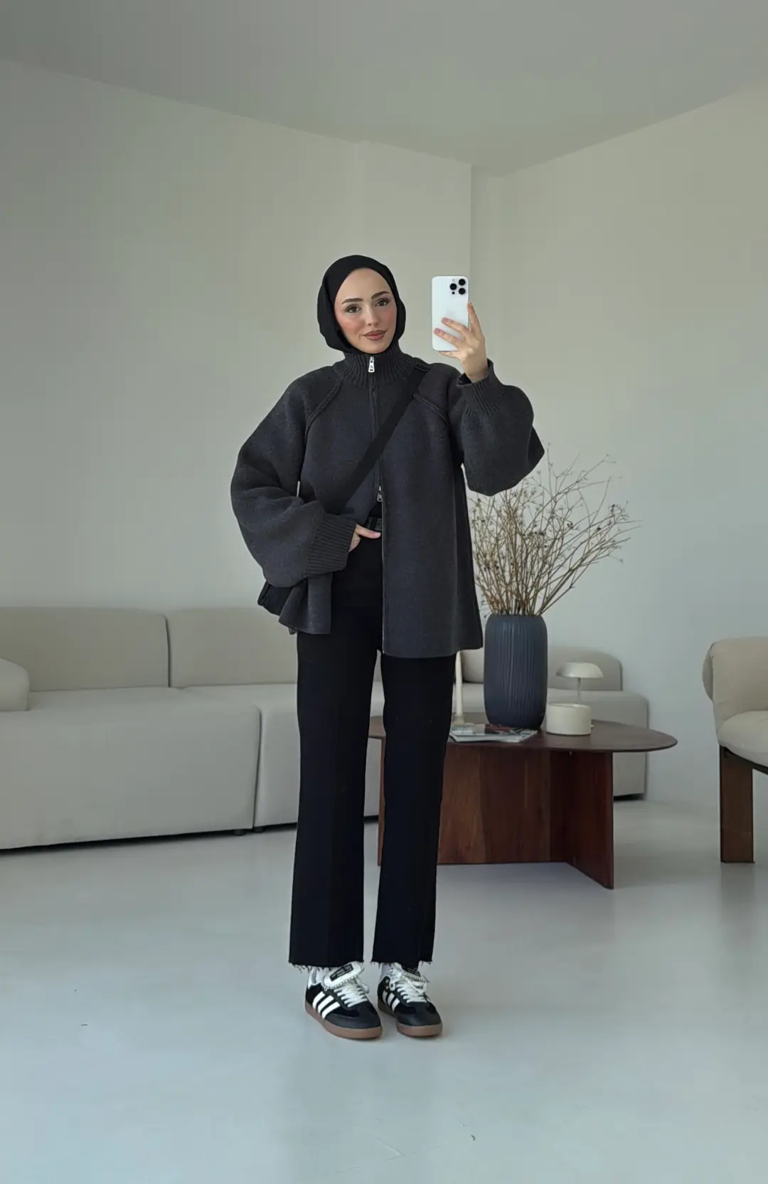 Çift Fermuarlı Hırka Antrasit - Görsel 4