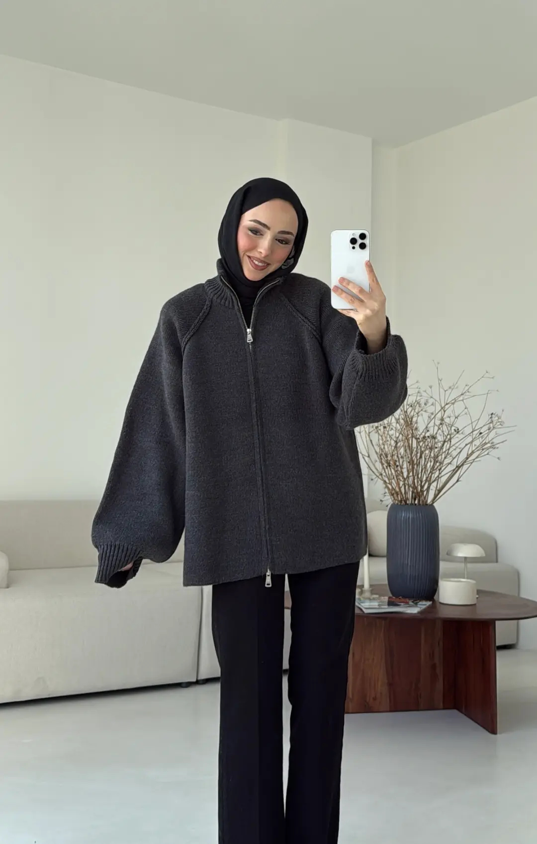 Çift Fermuarlı Hırka Antrasit - Görsel 6