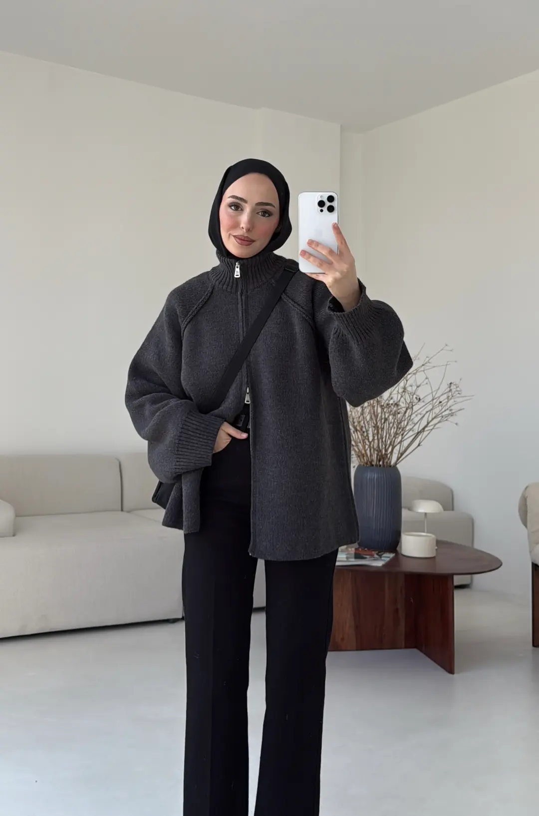 Çift Fermuarlı Hırka Antrasit - Görsel 8