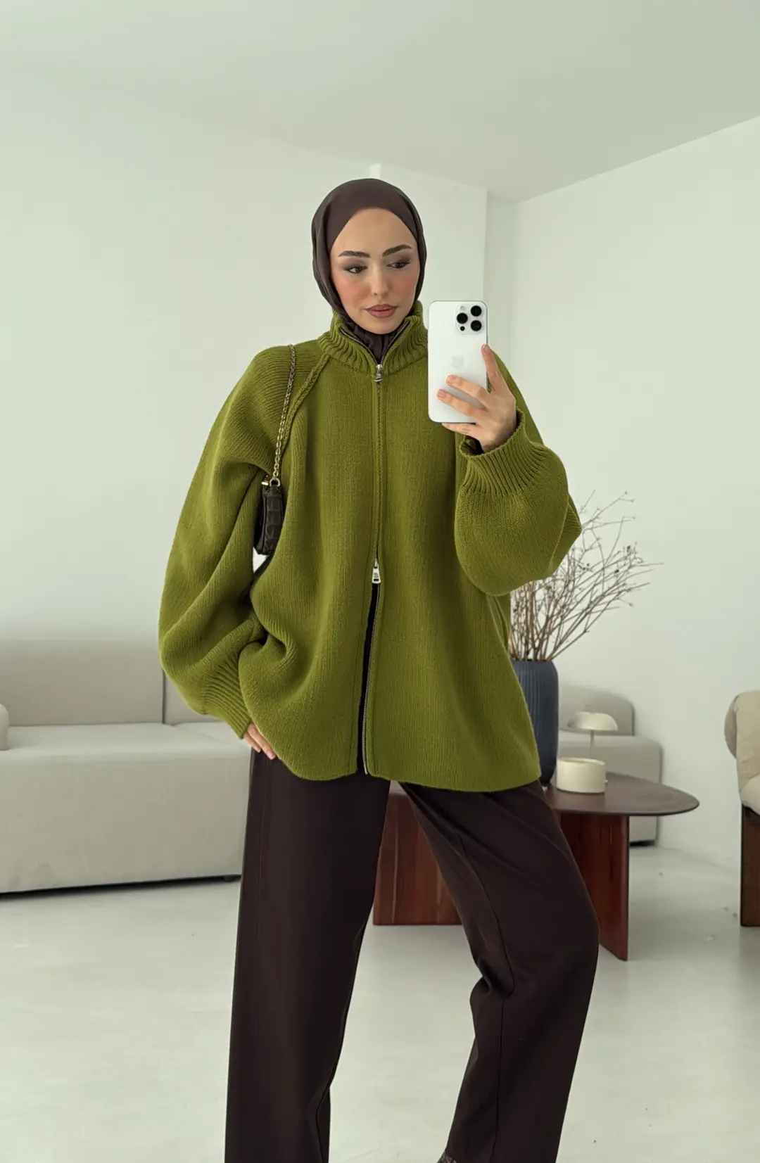 Çift Fermuarlı Hırka Yeşil - Görsel 7