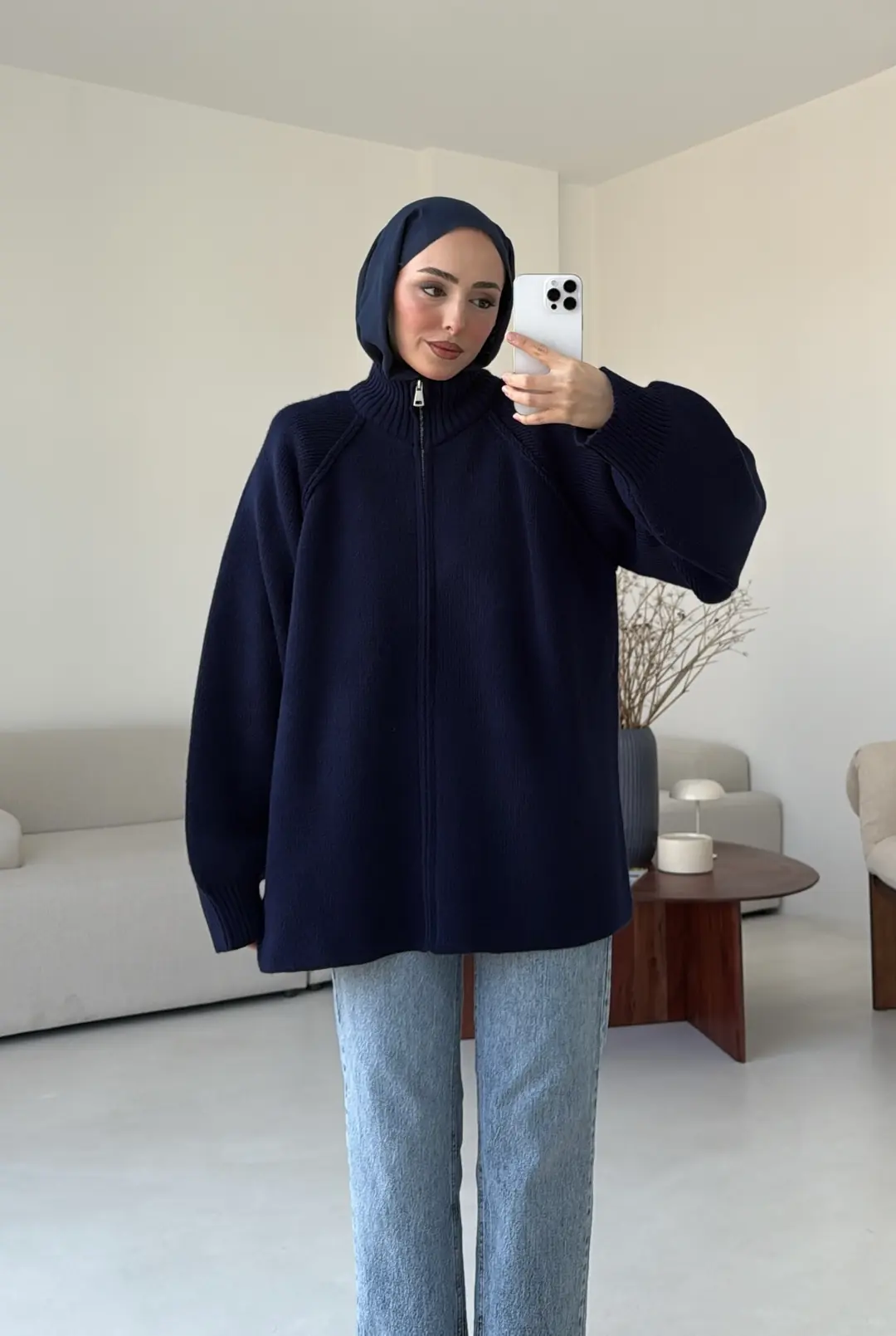 Çift Fermuarlı Hırka Lacivert - Görsel 5