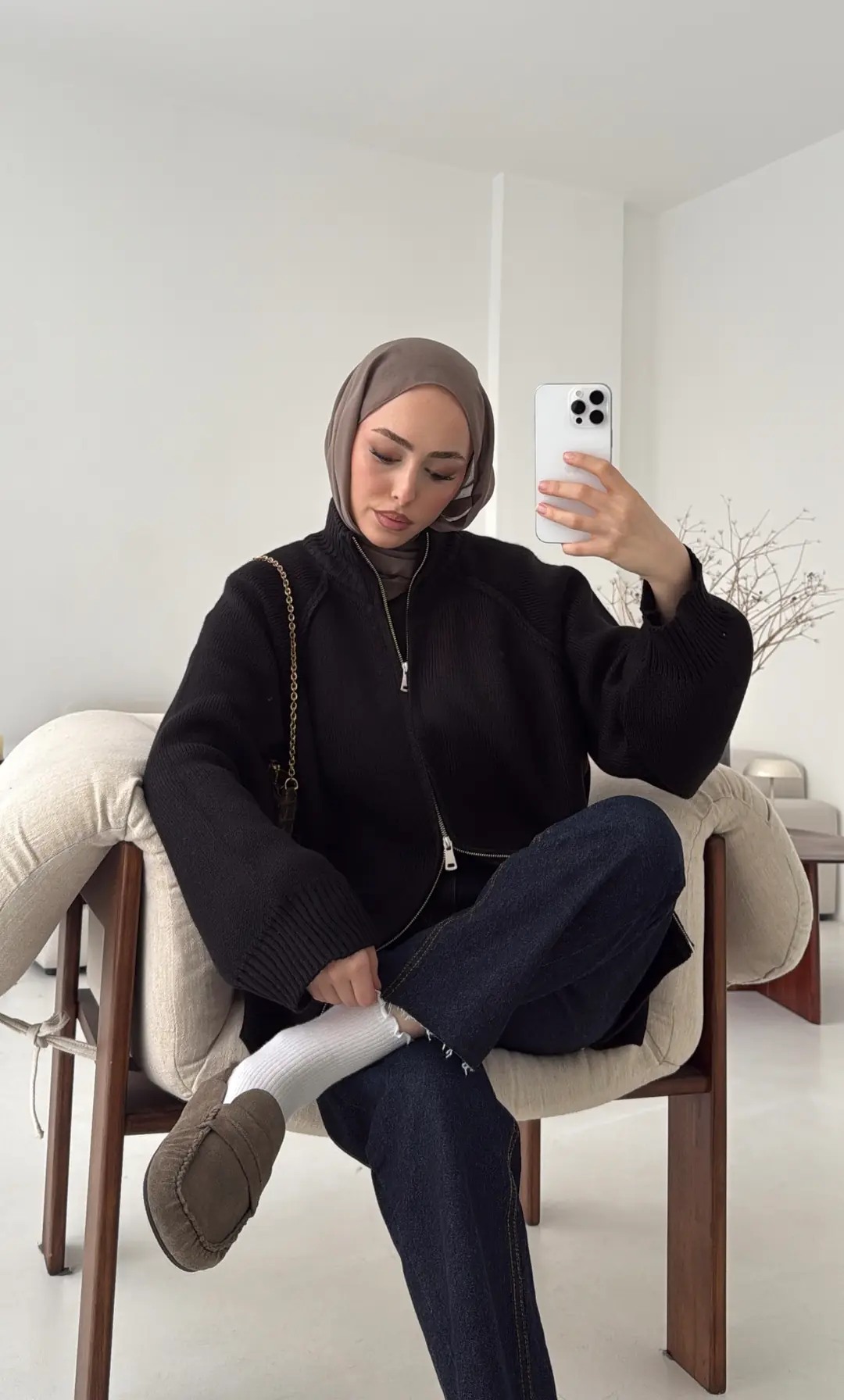 Çift Fermuarlı Hırka Siyah