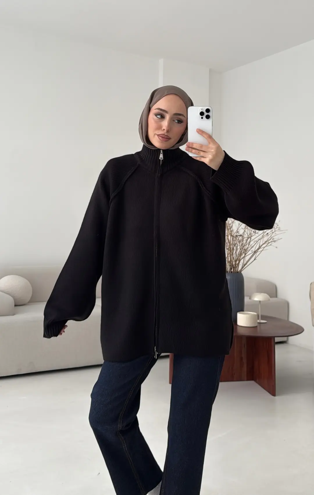 Çift Fermuarlı Hırka Siyah - Görsel 4