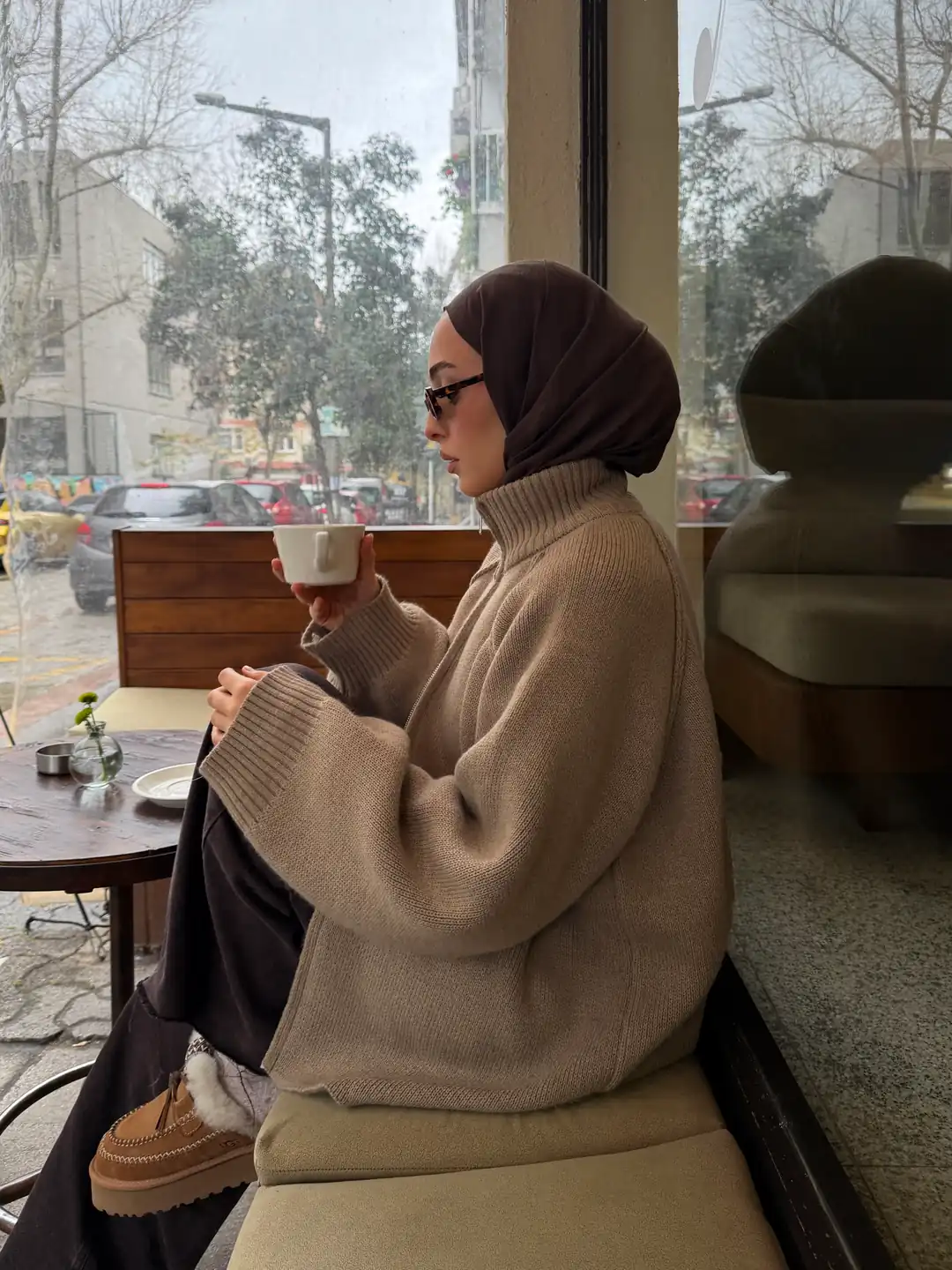 Çift Fermuarlı Hırka Vizon - Görsel 2