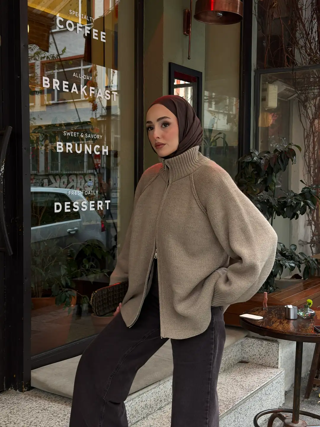 Çift Fermuarlı Hırka Vizon - Görsel 7