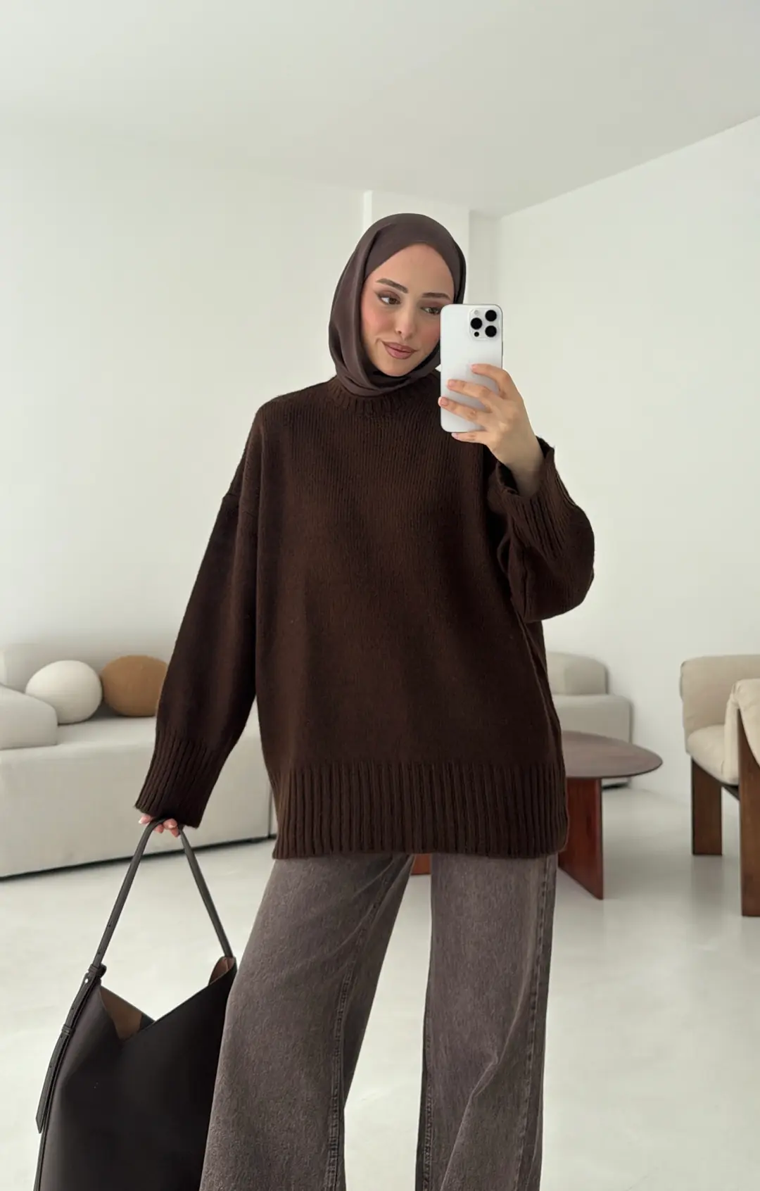 Çift Kat Triko Kazak Kahve - Görsel 3