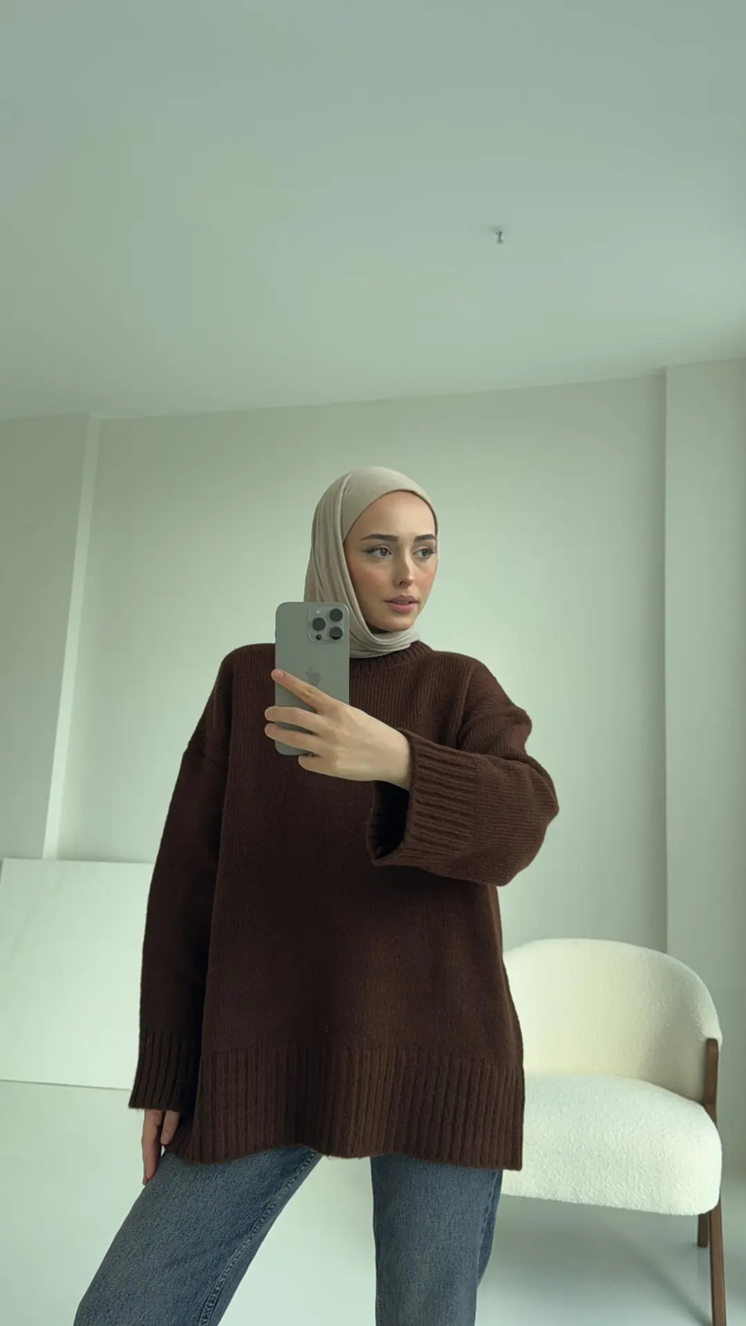 Çift Kat Triko Kazak Kahve - Görsel 2