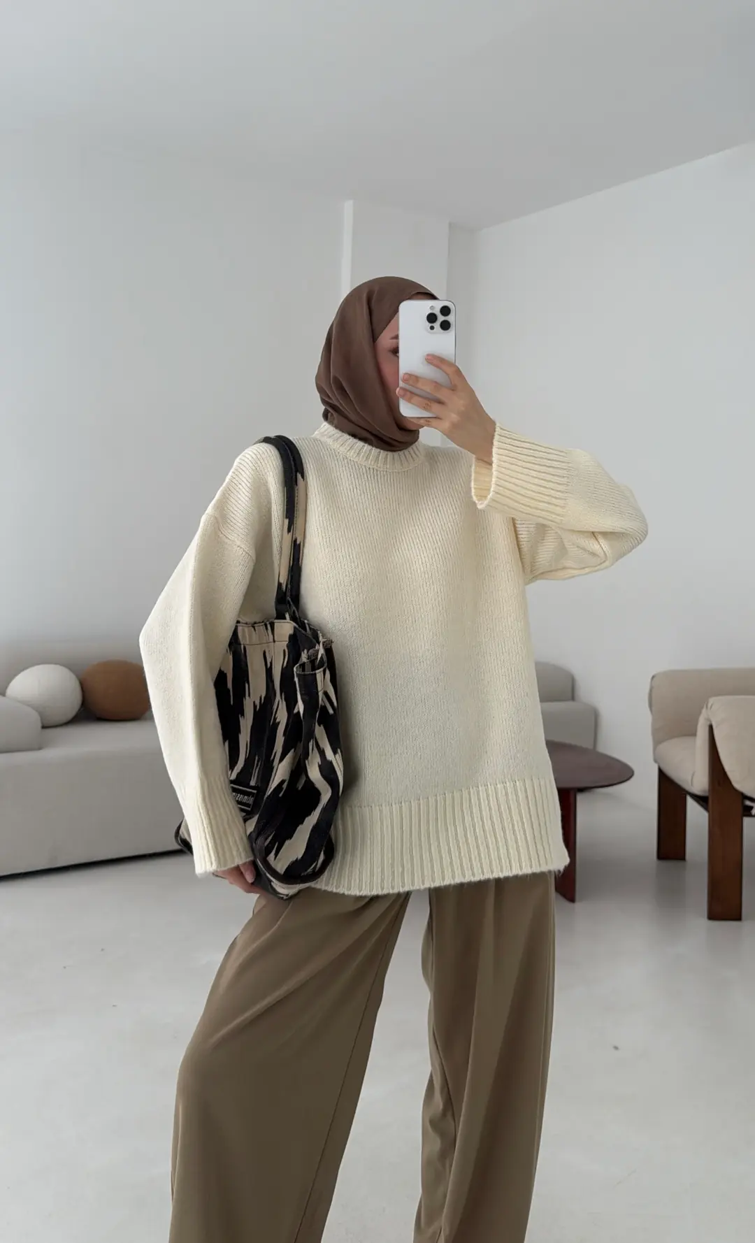 Çift Kat Triko Kazak Krem - Görsel 3