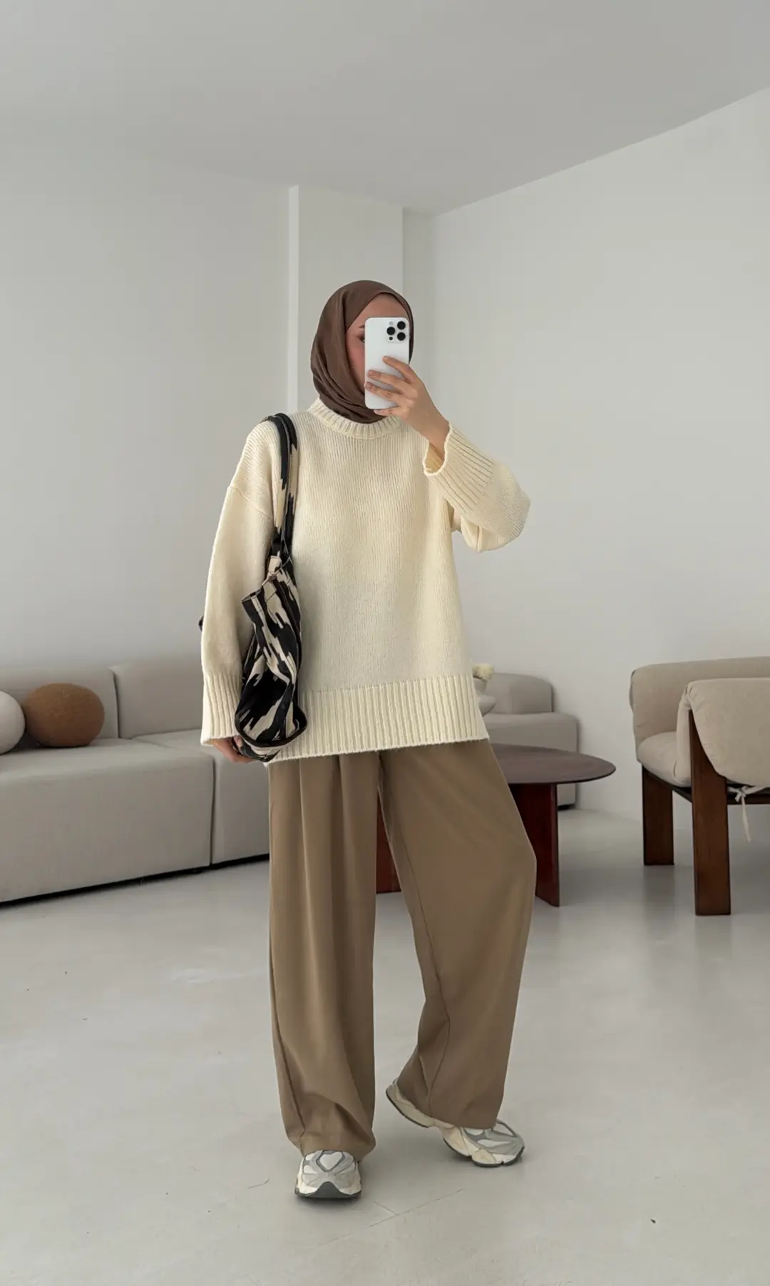 Çift Kat Triko Kazak Krem - Görsel 4